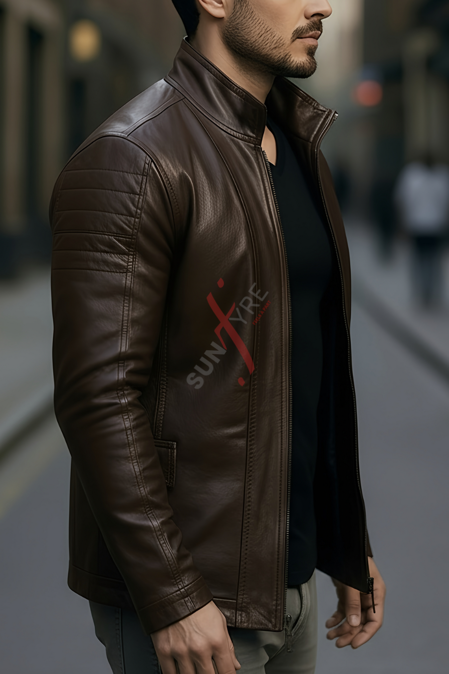 Brasca Dark Brown Leather Blazer Jacket For Men (SF546)