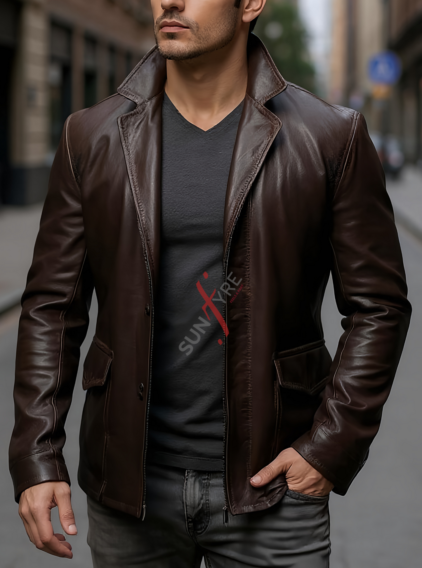 Distressed Brown Leather Blazer For Men Real Sheepskin (SF537)