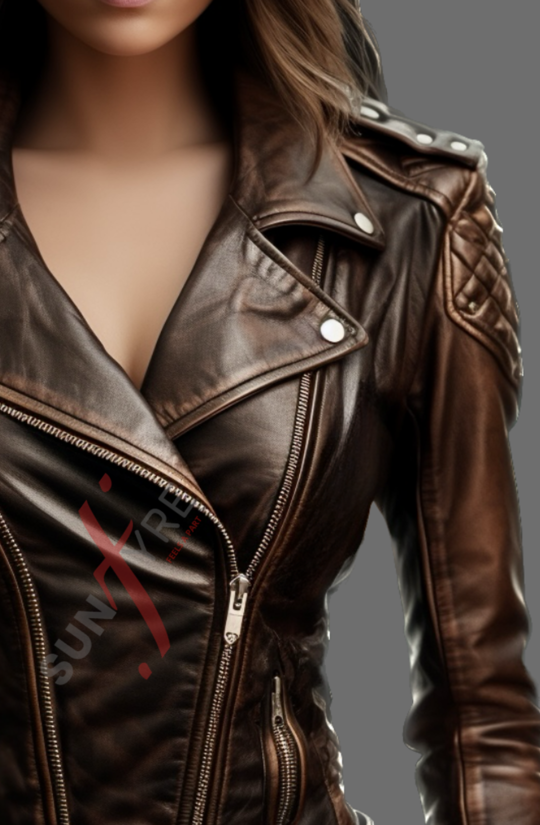 Distressed Asymmetrical Sheepskin Leather Jacket For Women