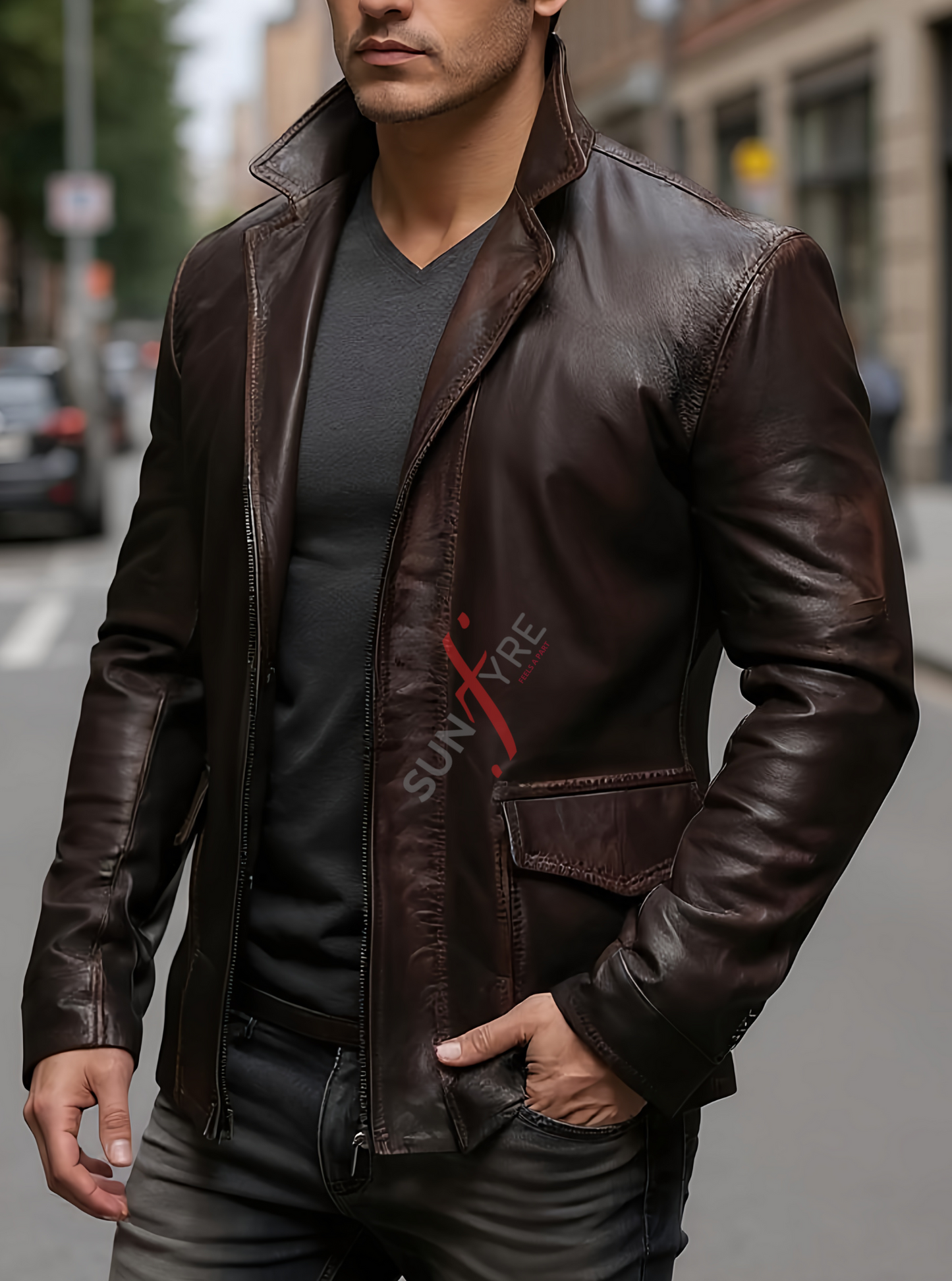 Distressed Brown Leather Blazer For Men Real Sheepskin (SF537)