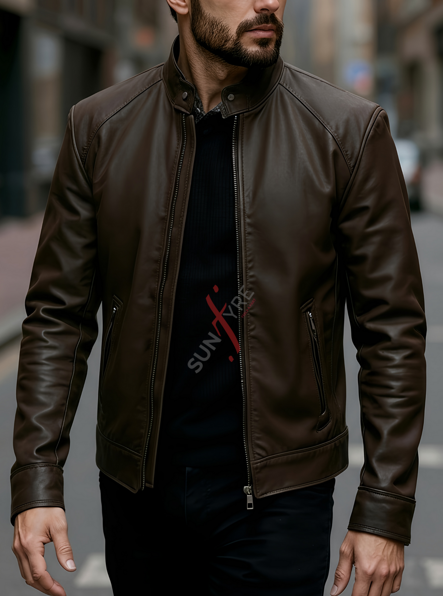 Brock Coffee Brown Racer Leather Jacket For Men (SF558)