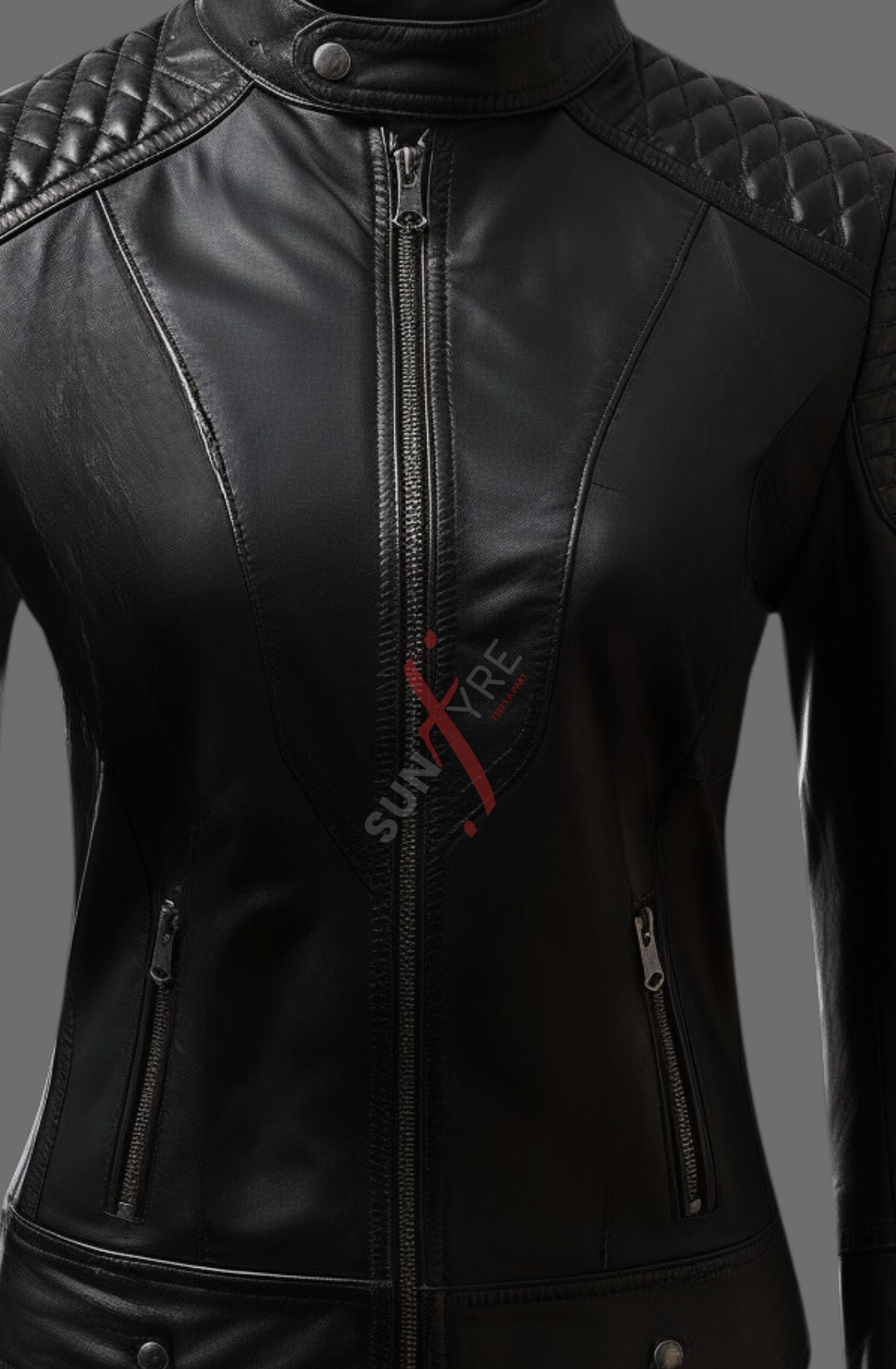 Quilted Dark Black Leather Jacket For Women