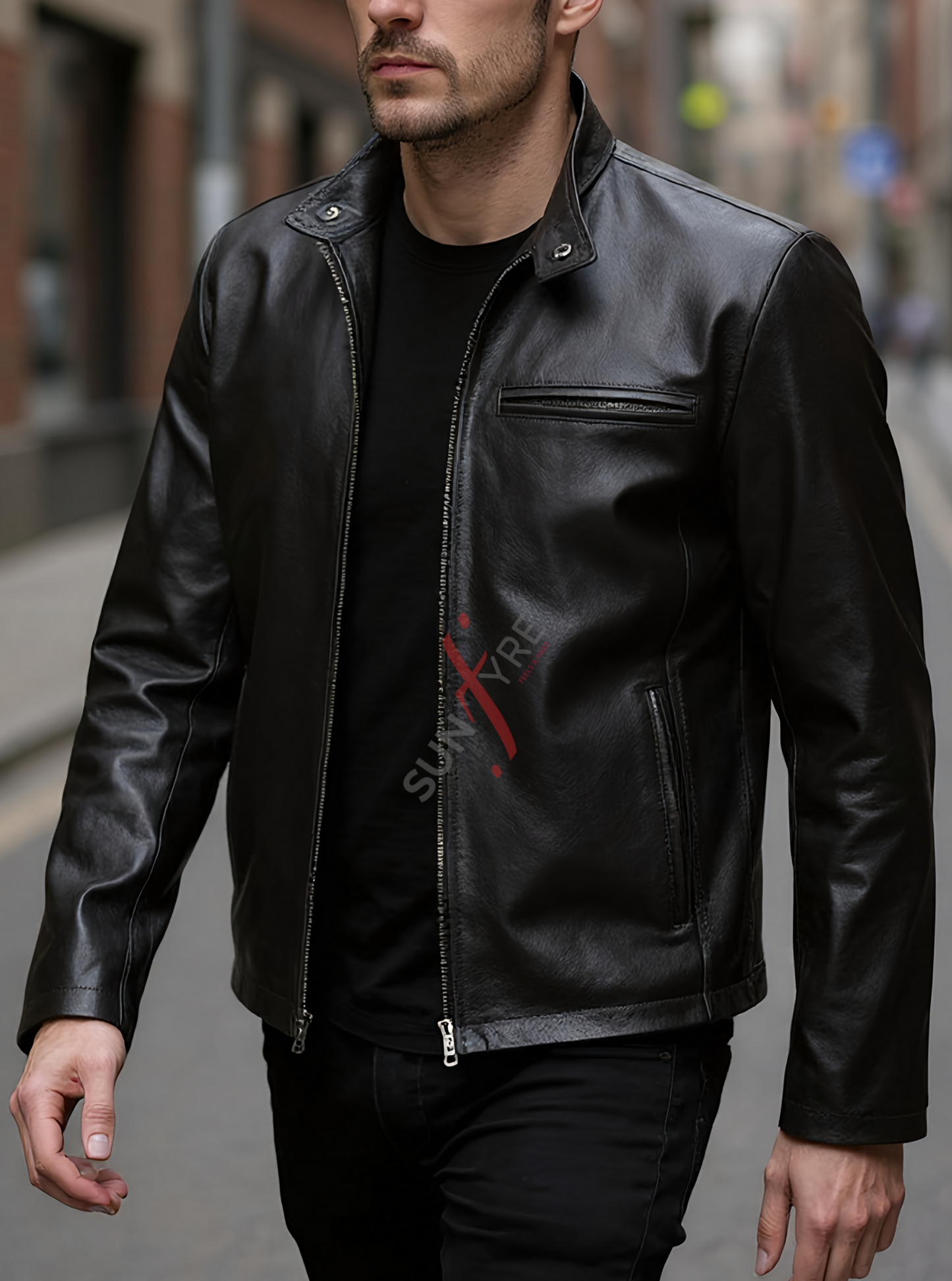 Viktor Black Racer Leather Jacket For Men (SF572)