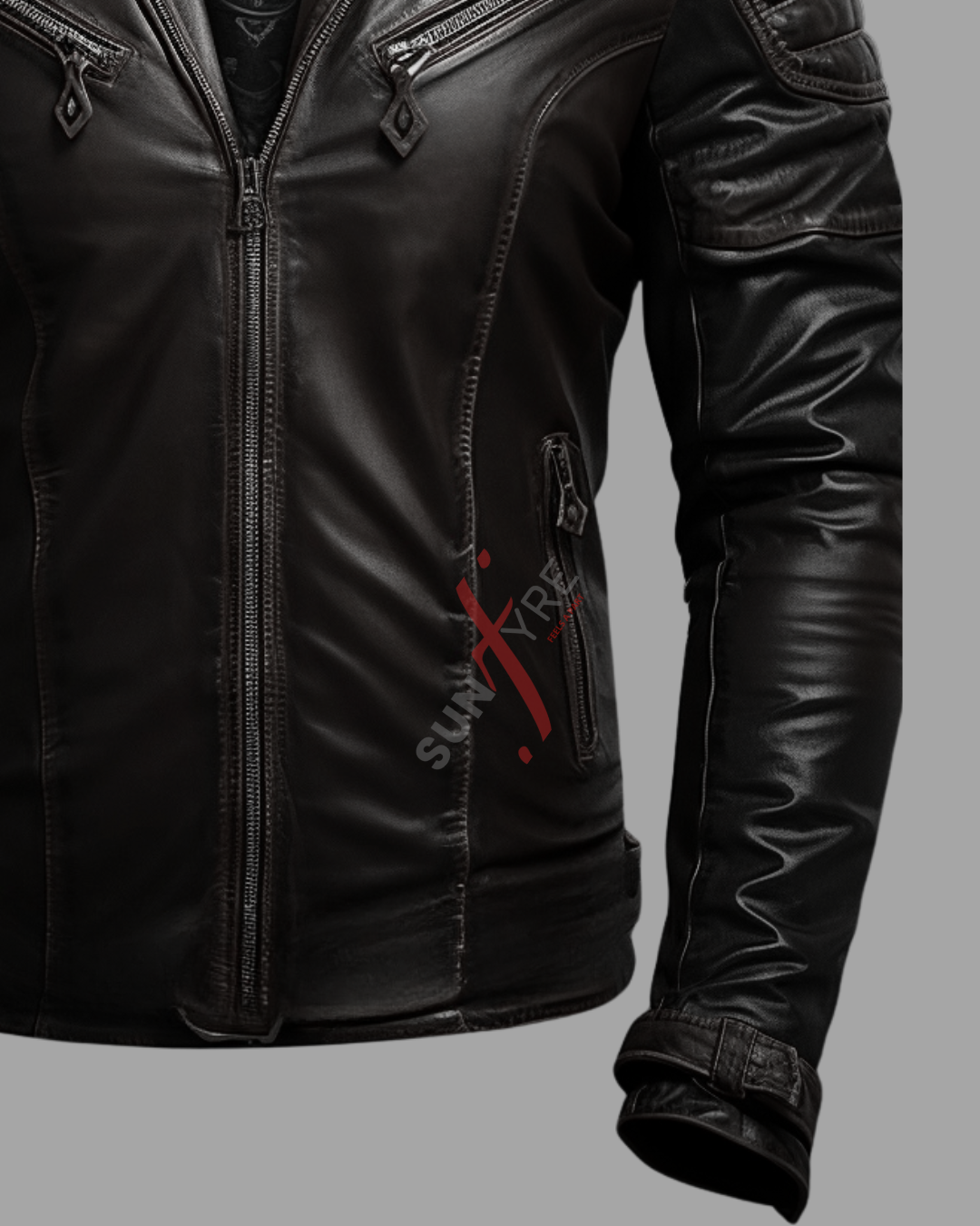 Dodge Sheepskin Black Cafe Racer Leather Jacket For Men (SF536)