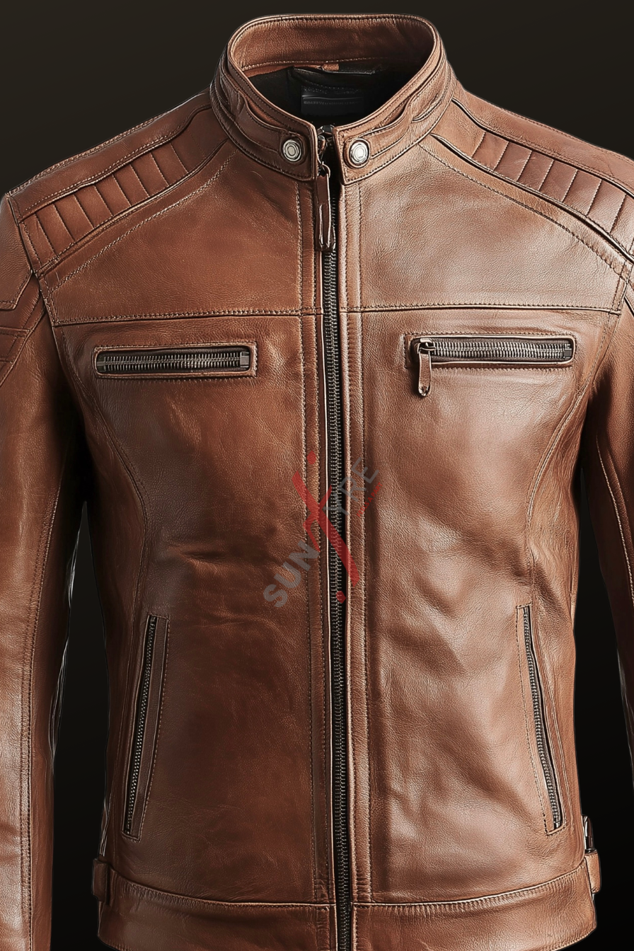 Cafe Racer Slim Fit Tan Biker Leather Jacket