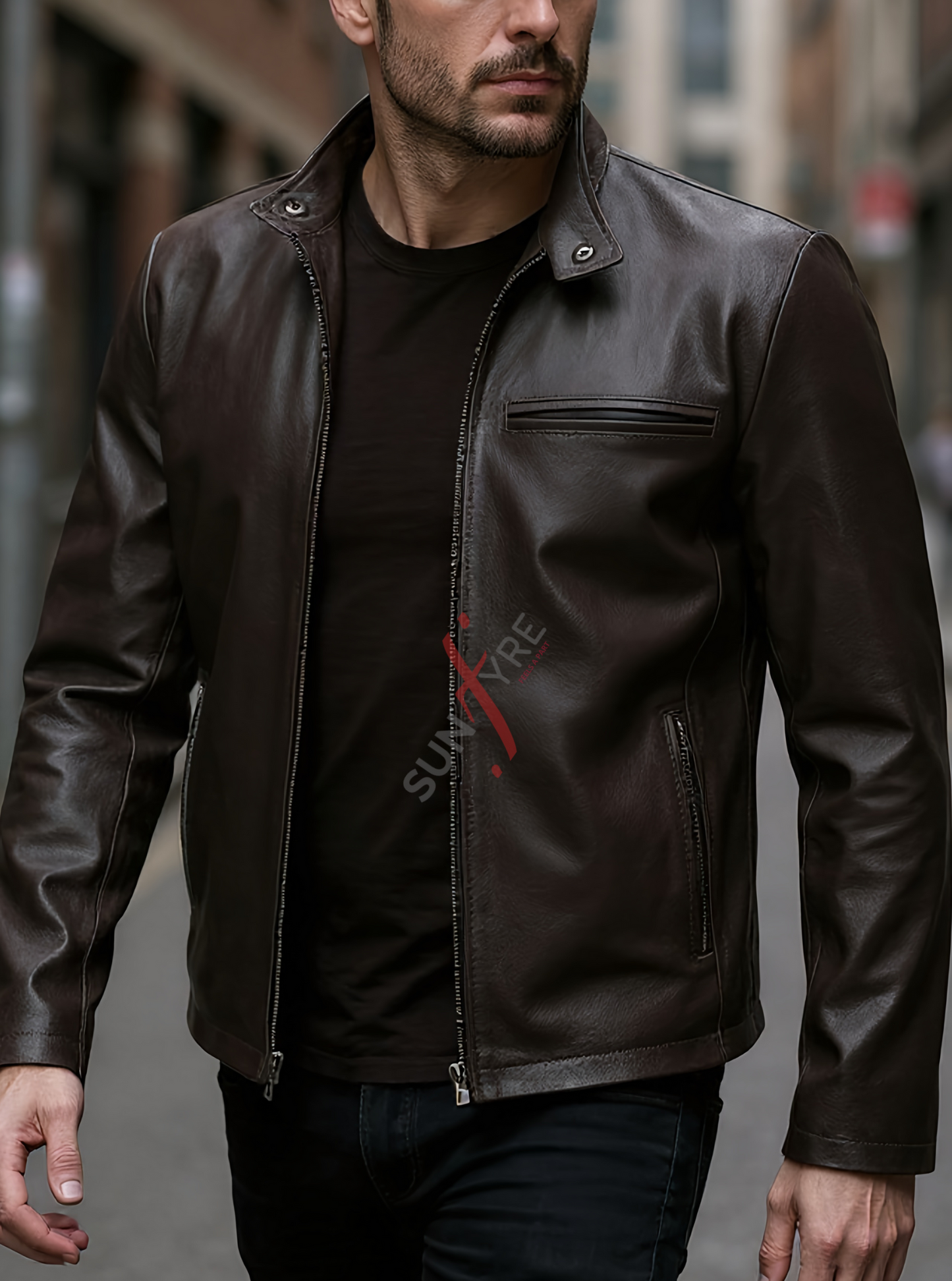 Viktor Coffee Brown Racer Leather Jacket For Men (SF569)