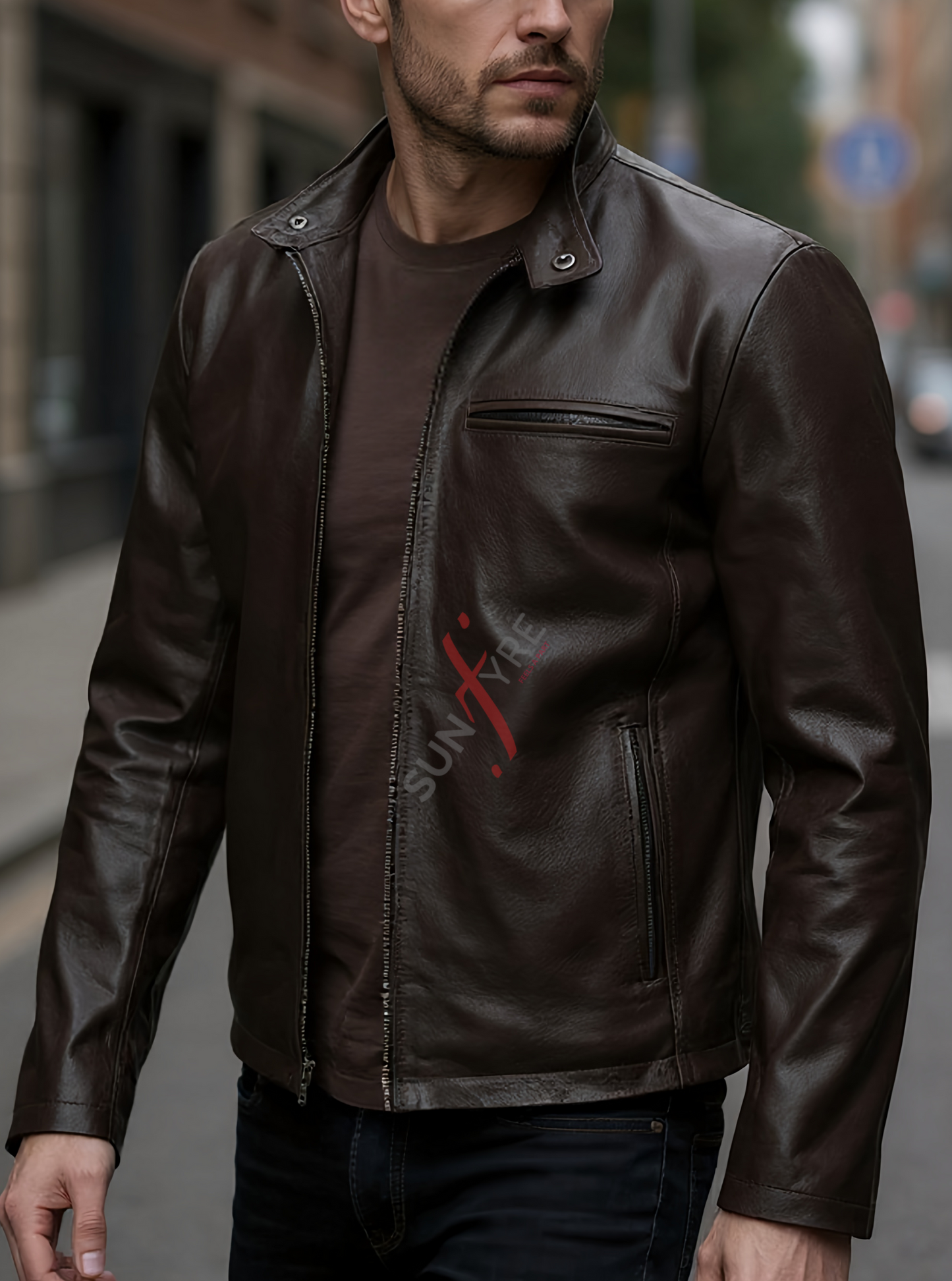 Viktor Coffee Brown Racer Leather Jacket For Men (SF569)