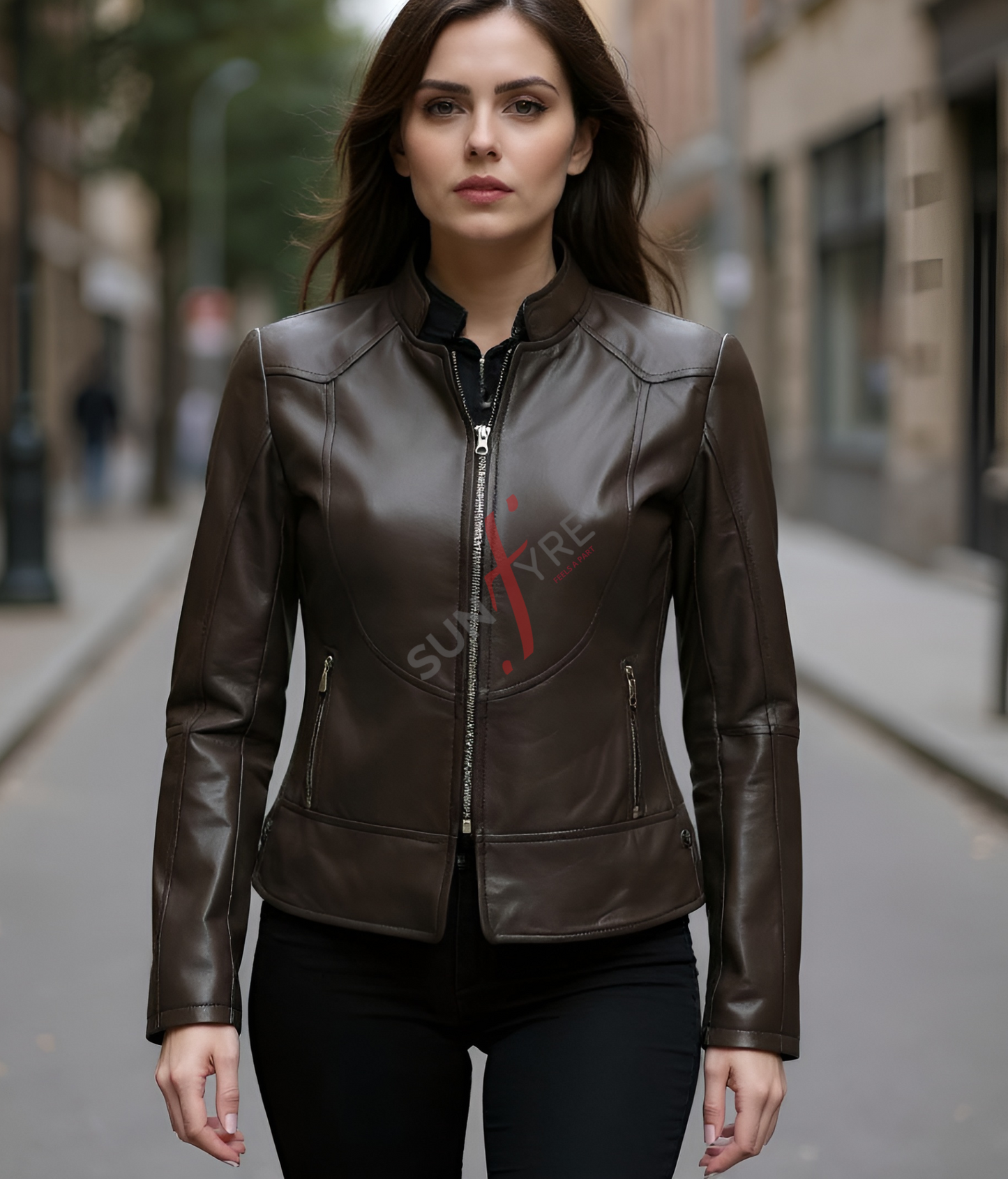 Chocolate Brown Racer Leather Jacket For Women Real Sheepskin (SF353)