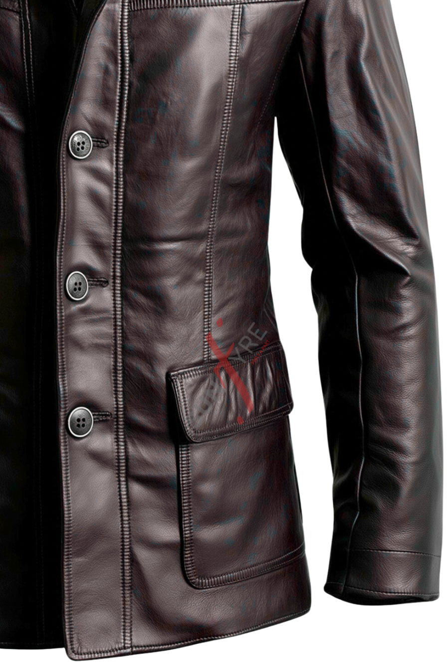 Real Sheepskin Brown Leather Coat For Men