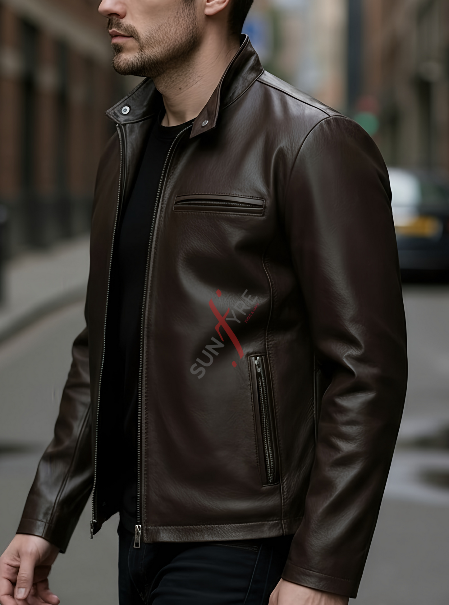 Viktor Coffee Brown Racer Leather Jacket For Men (SF569)