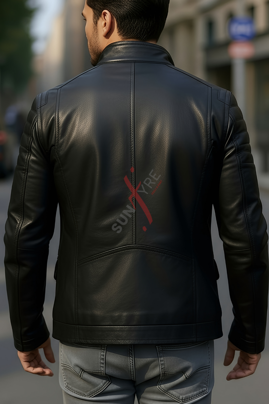 Brasca Black Leather Blazer Jacket For Men (SF596)