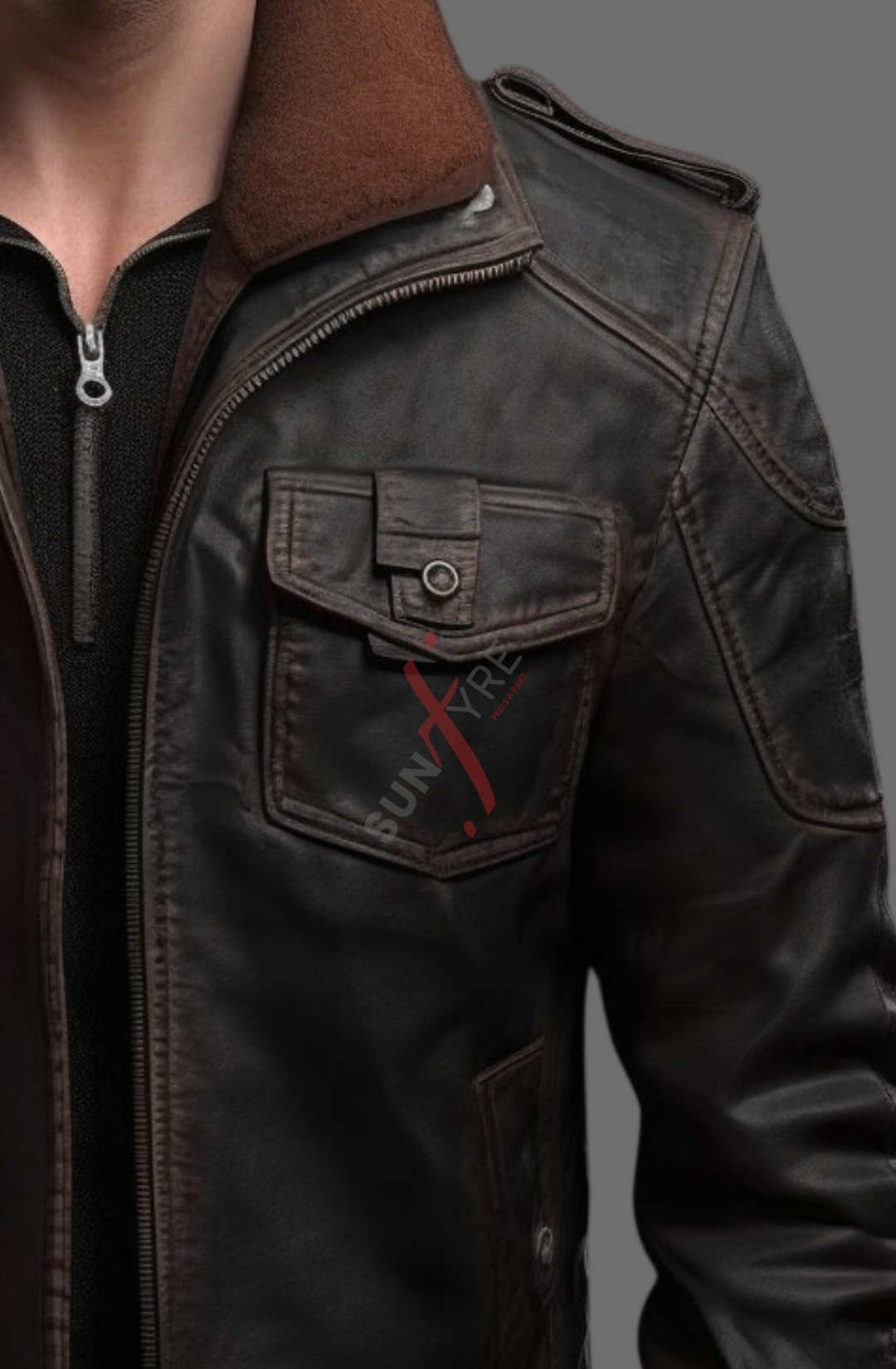 Black Bomber Leather Jacket For Men