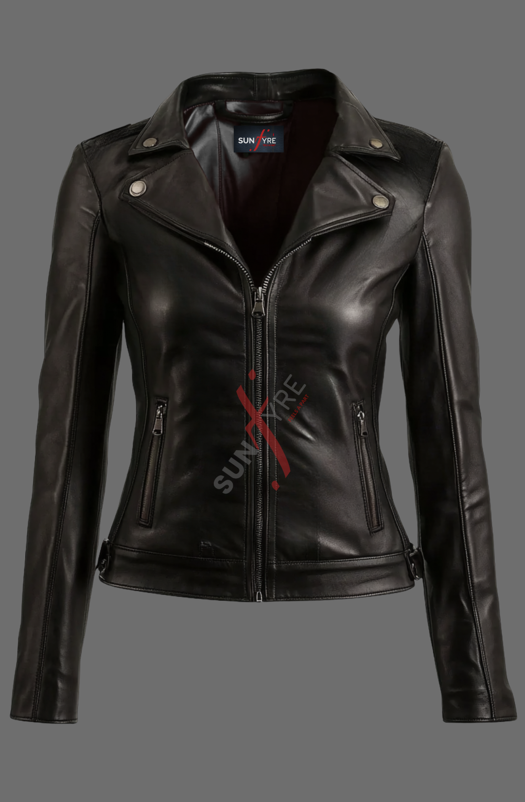 Black Leather Biker Jacket For Women in Real Sheepskin (SF321)