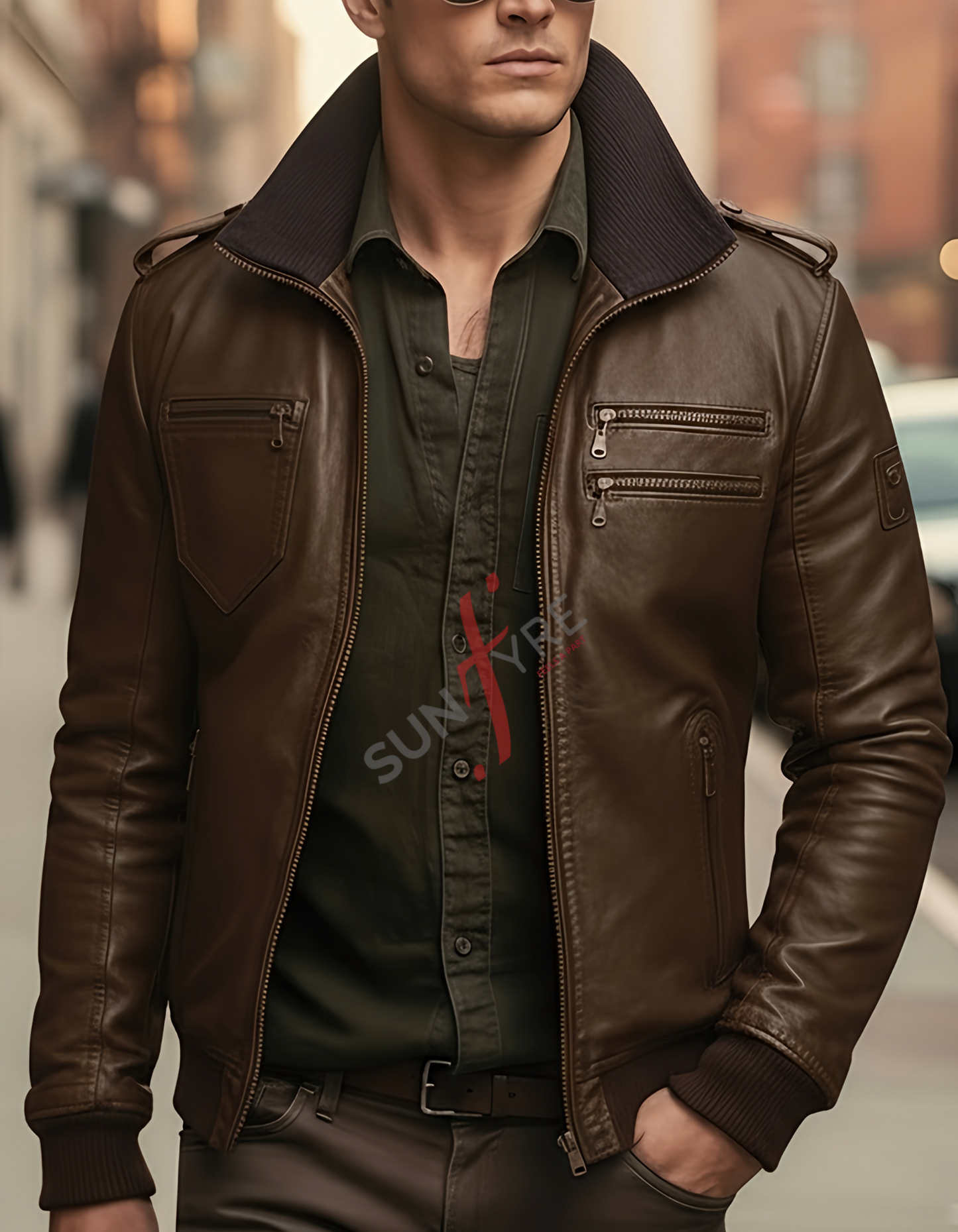 Brandon Coffee Brown Bomber Leather Jacket For Men (SF603)