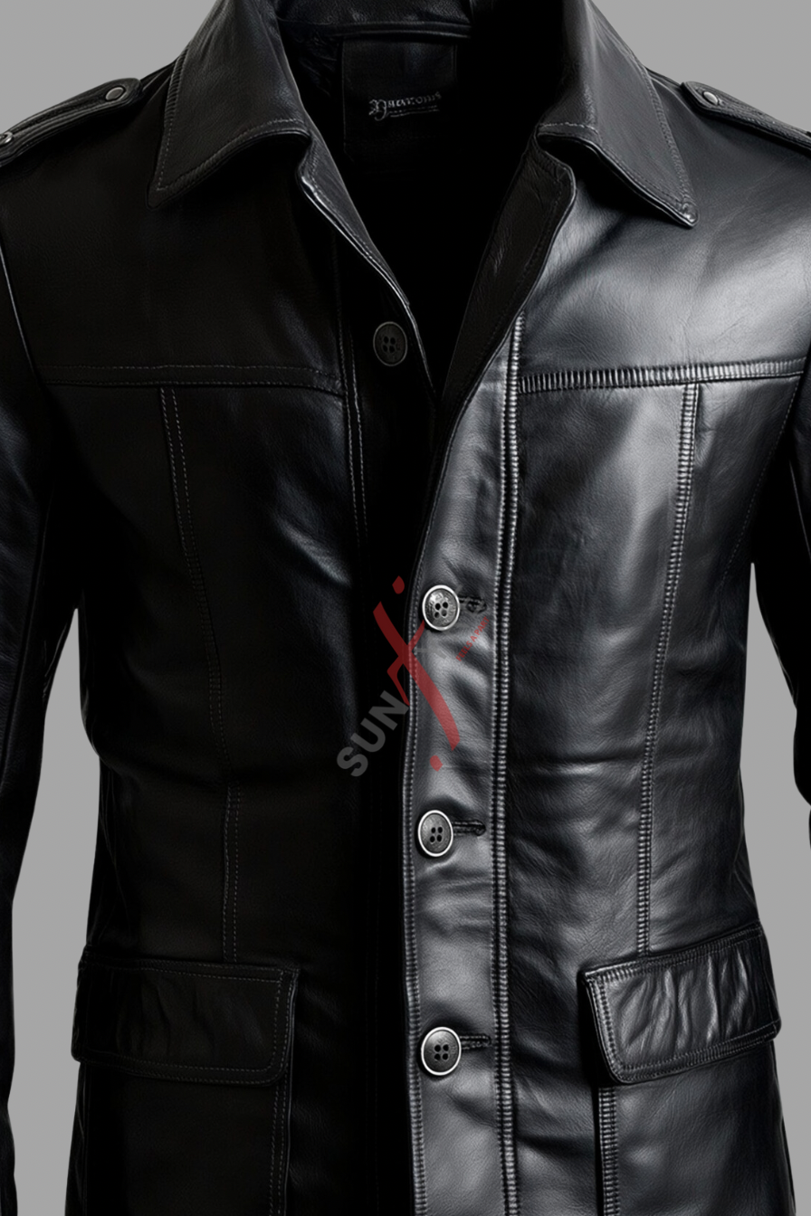 Real Sheepskin Black Leather Coat