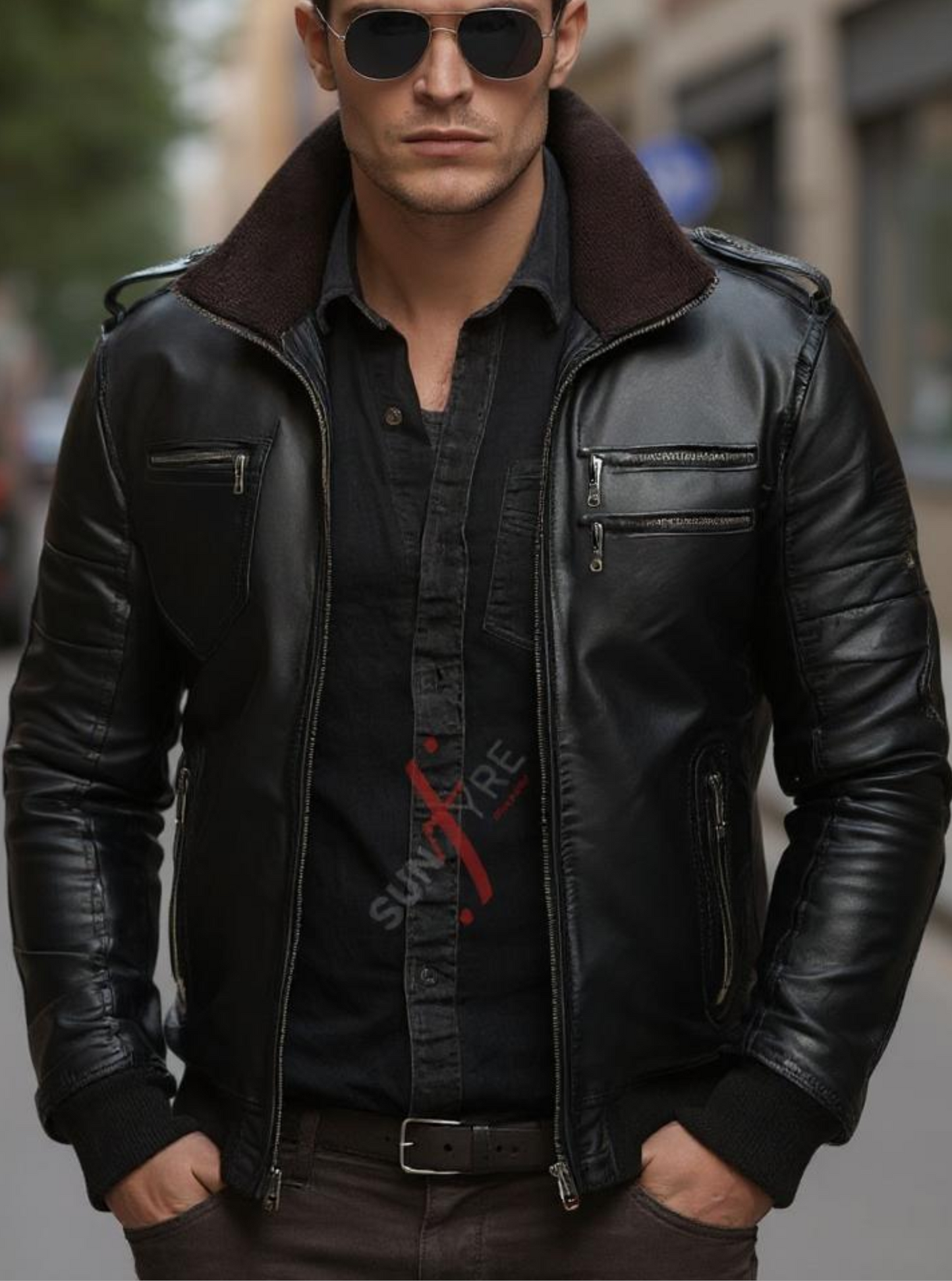Brandon Black Bomber Leather Jacket For Men (SF541)