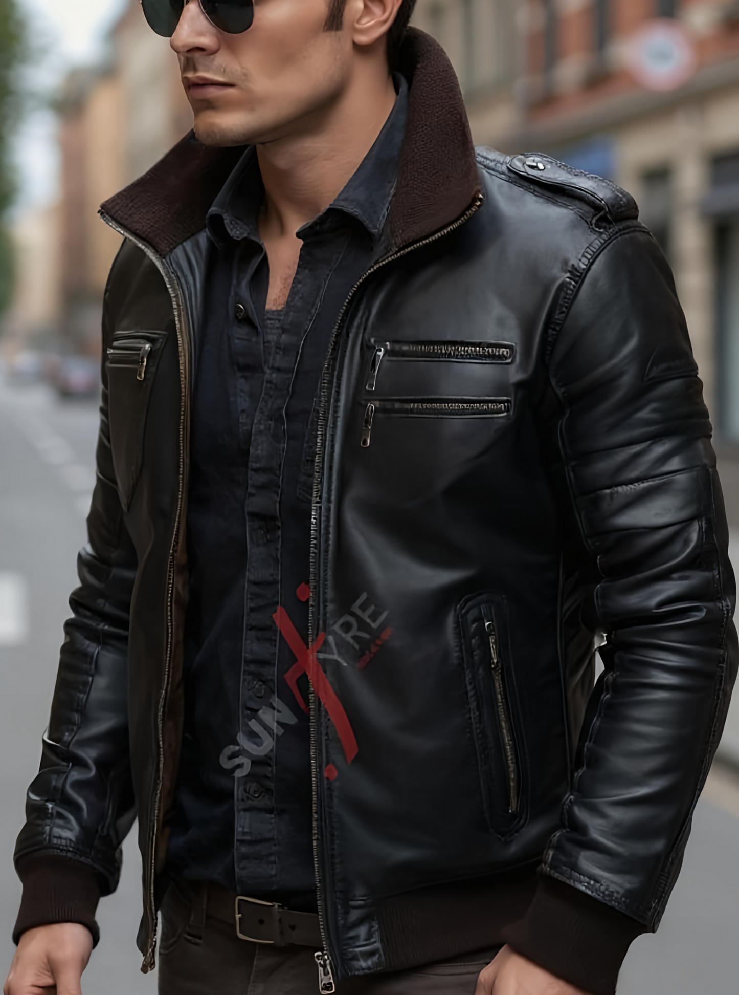Brandon Black Bomber Leather Jacket For Men (SF541)