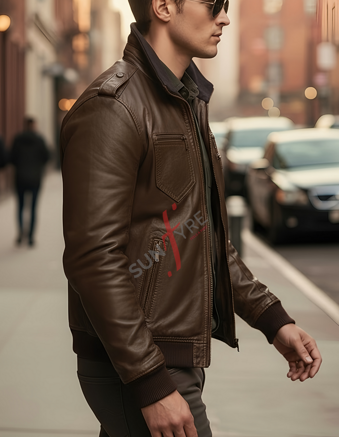 Brandon Coffee Brown Bomber Leather Jacket For Men (SF603)