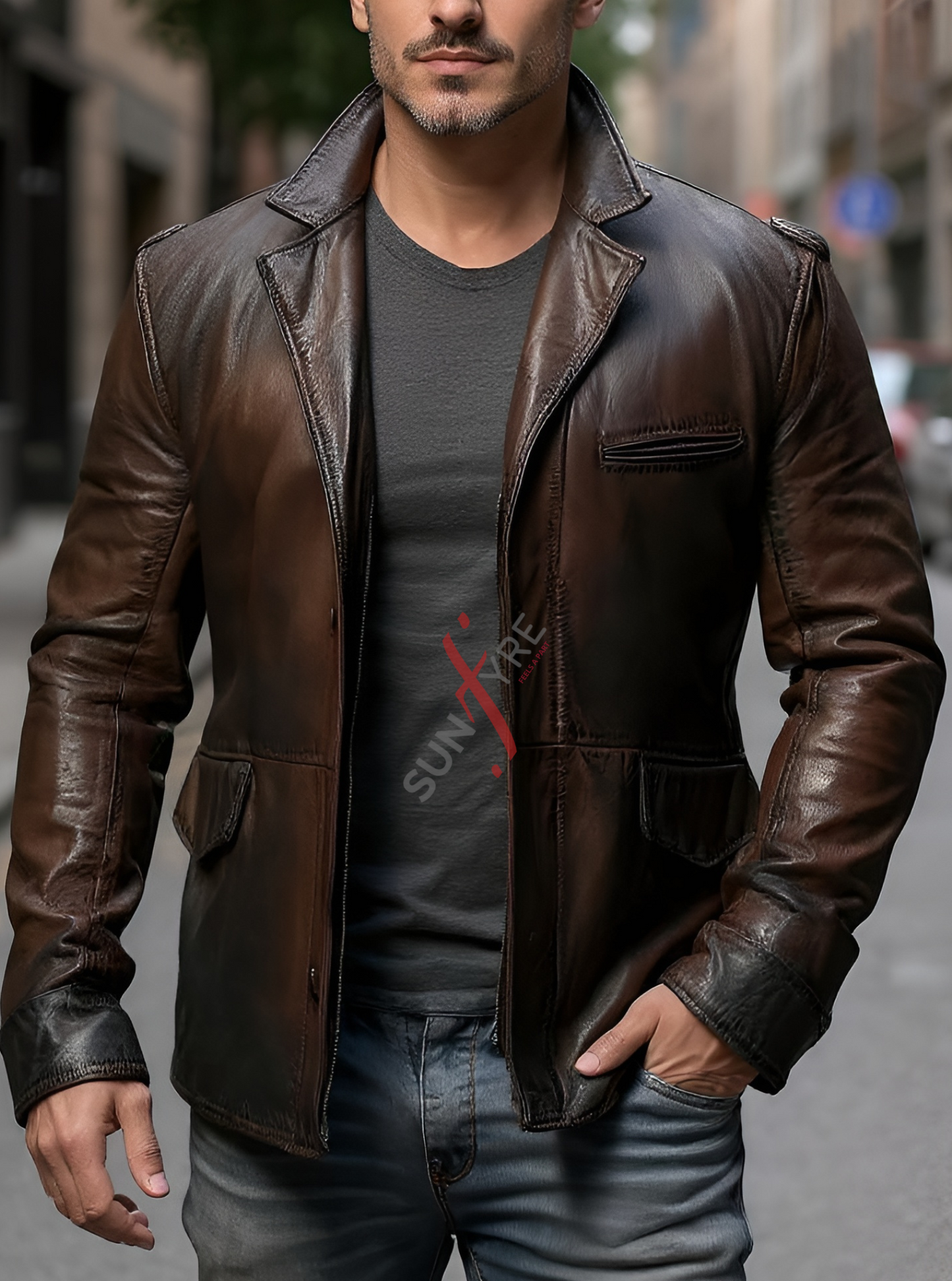 Distressed Dark Brown Leather Blazer For Men Real Sheepskin
