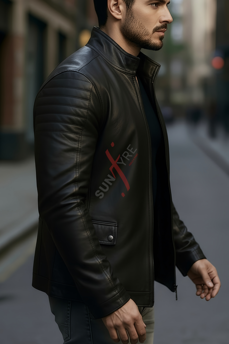Pacino Black Leather Coat For Men (SF122)