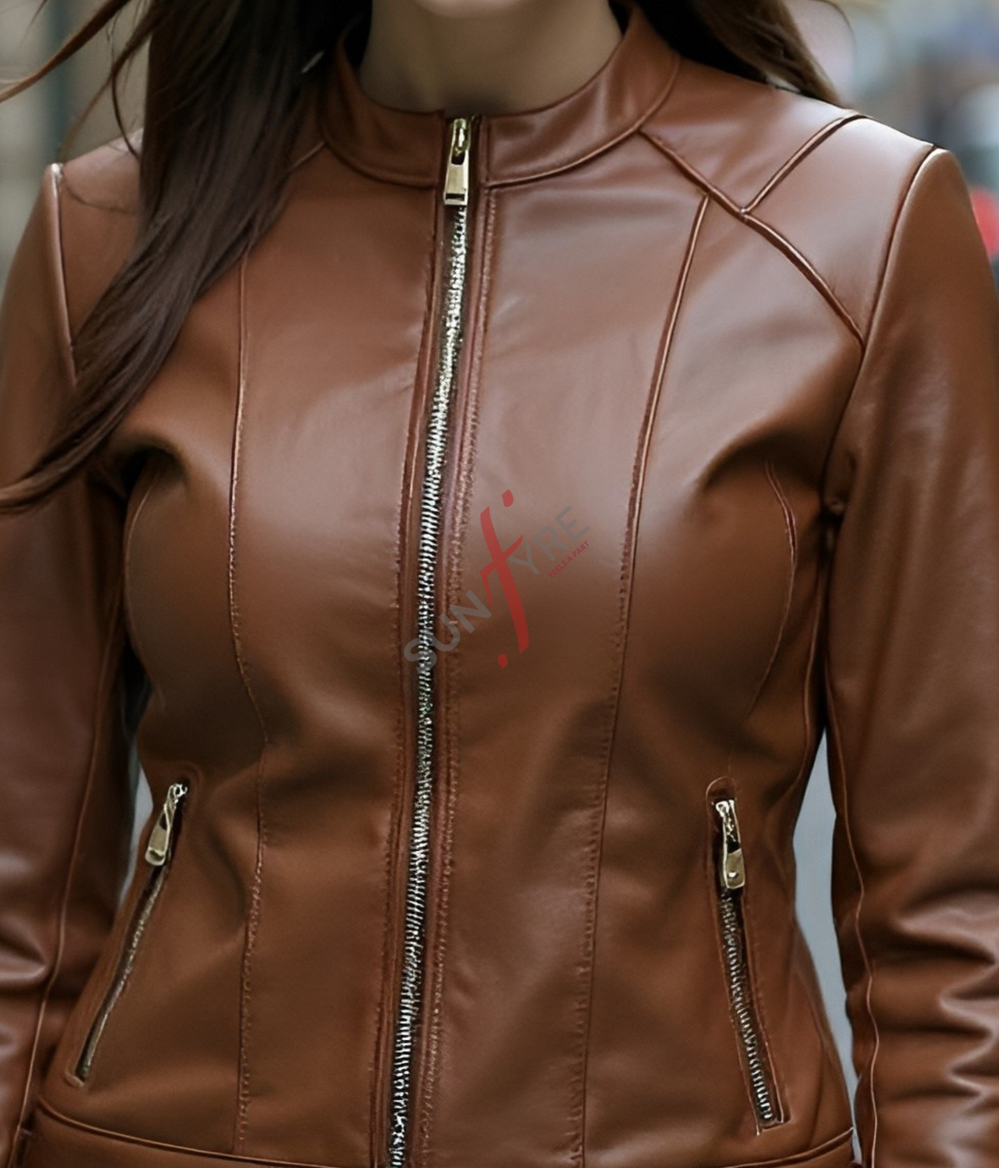Light Brown Racer Leather Jacket For Women