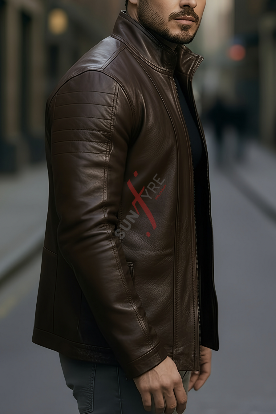 Brasca Dark Brown Leather Blazer Jacket For Men (SF546)