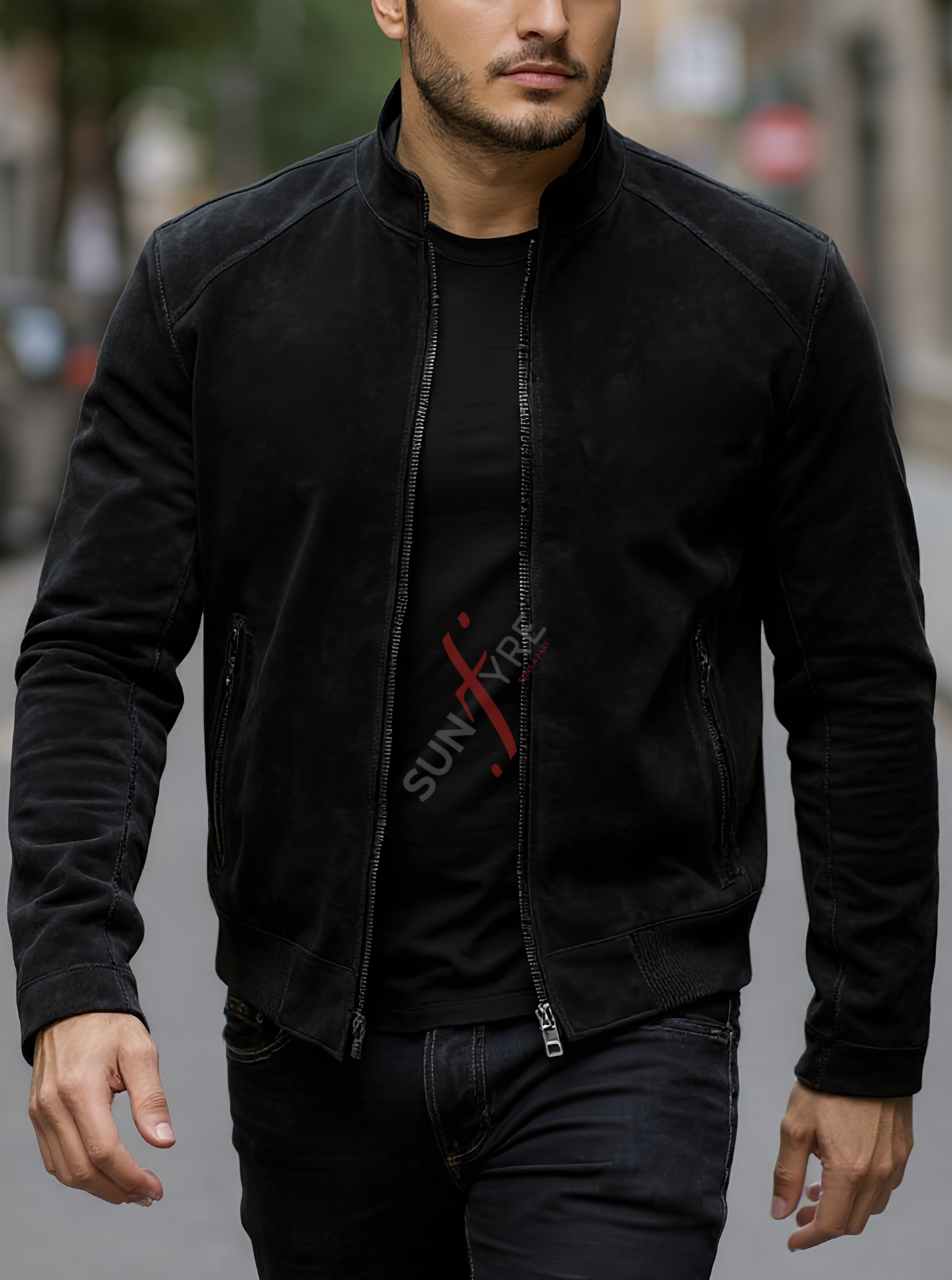 Ethan Black Bomber Leather Jacket For Men (SF540)