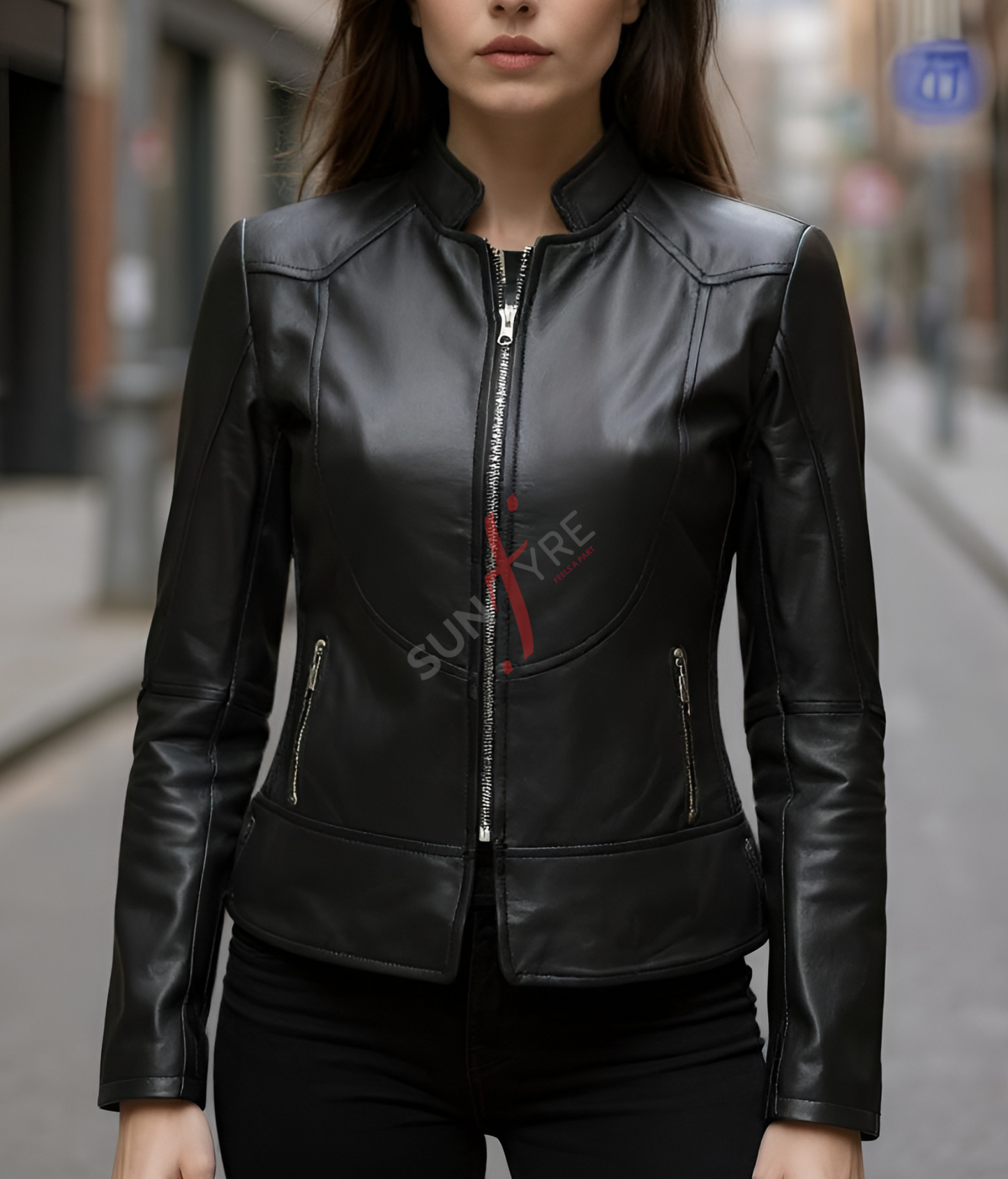 Women’s Slim Fit Cafe Racer Black Leather Jacket (SF157)
