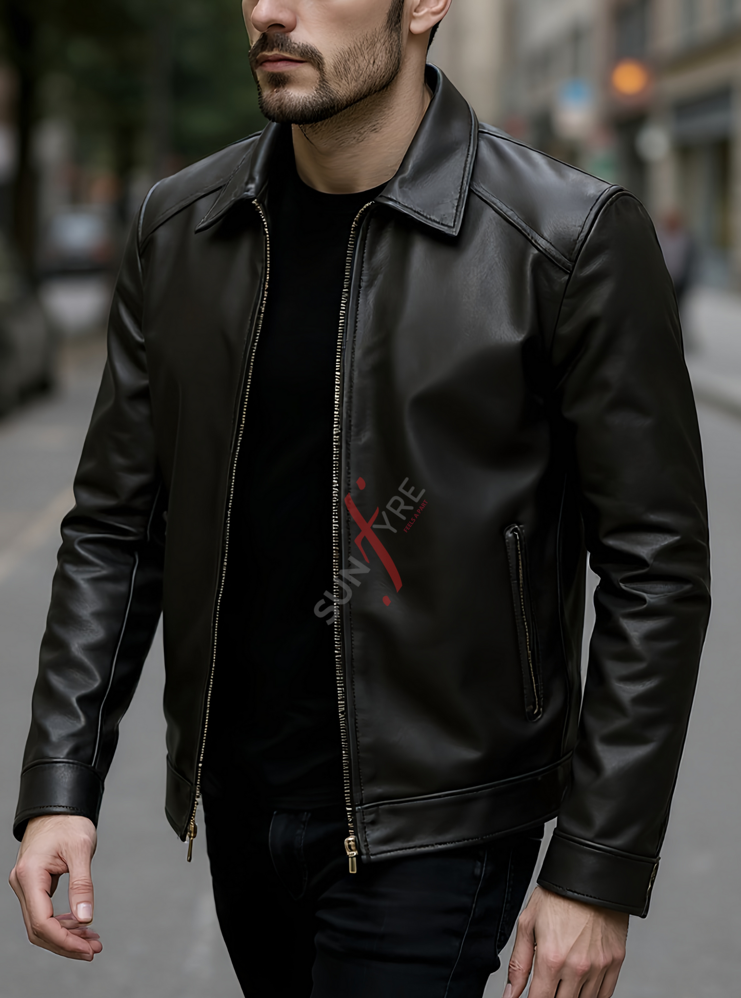 Conor Black Leather Jacket For Men (SF576)