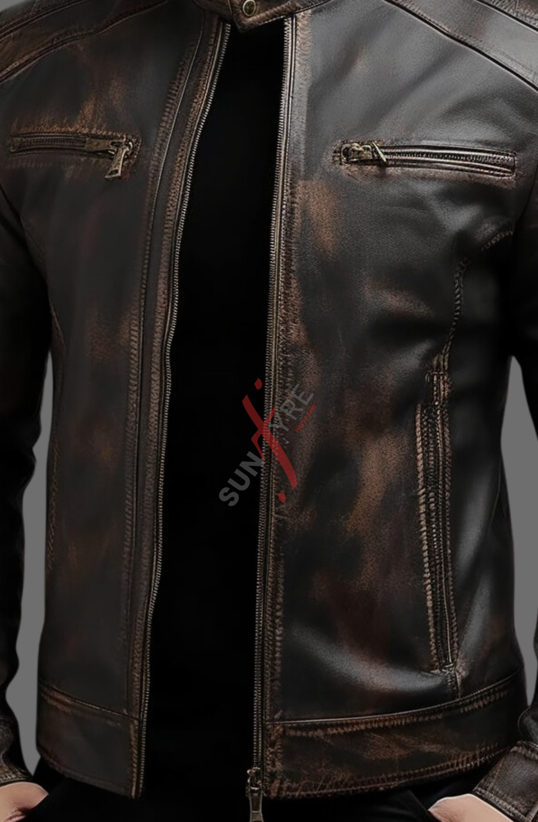 Cafe Racer Vintage style Brown Distressed Leather Jacket For Men