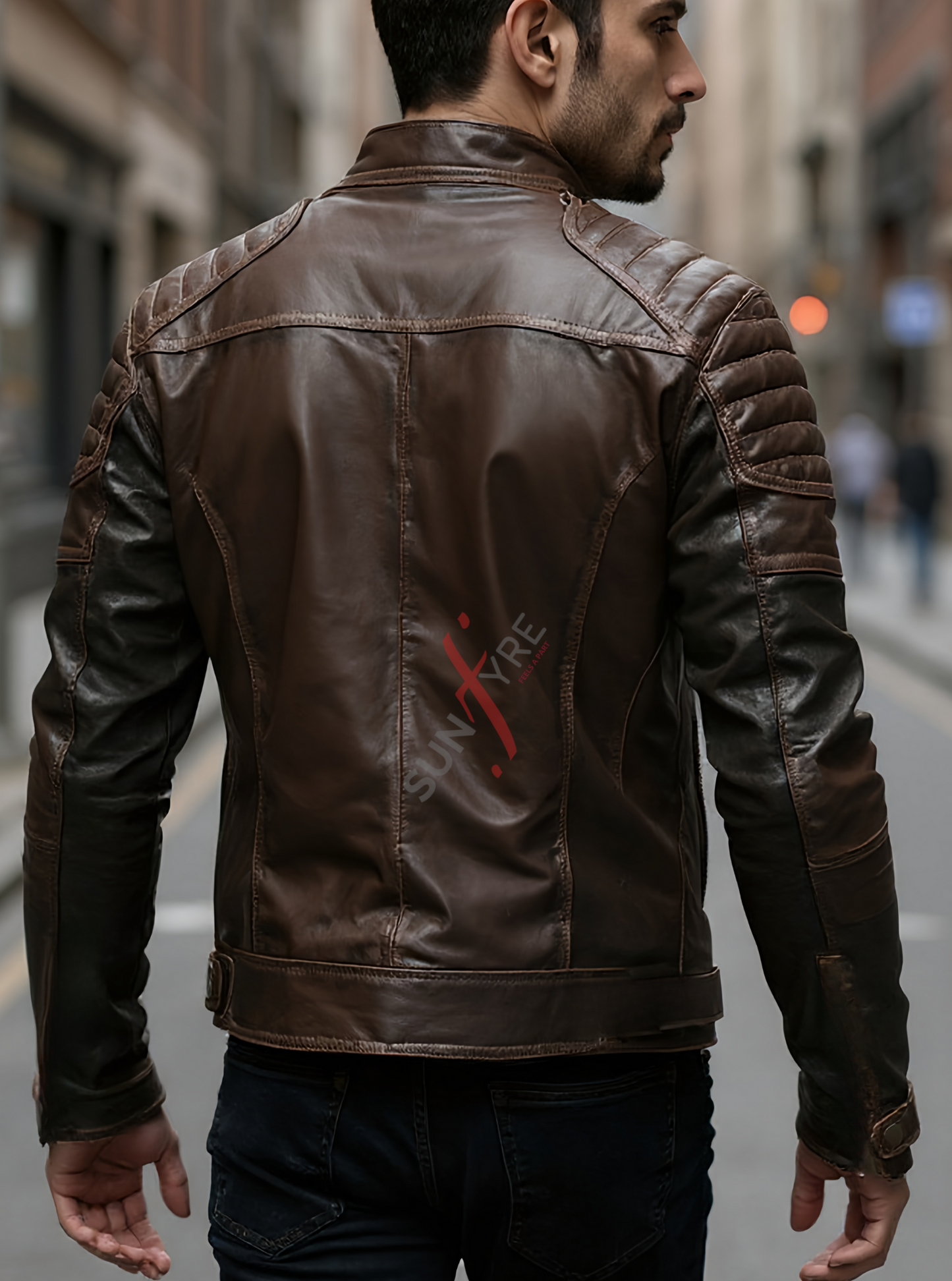 Rock Brown quilted Leather Jacket For Men (SF585)