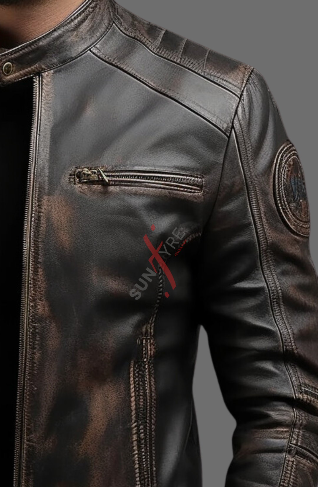 Real Sheepskin Cafe Racer Vintage style Brown Distressed Leather Jacket