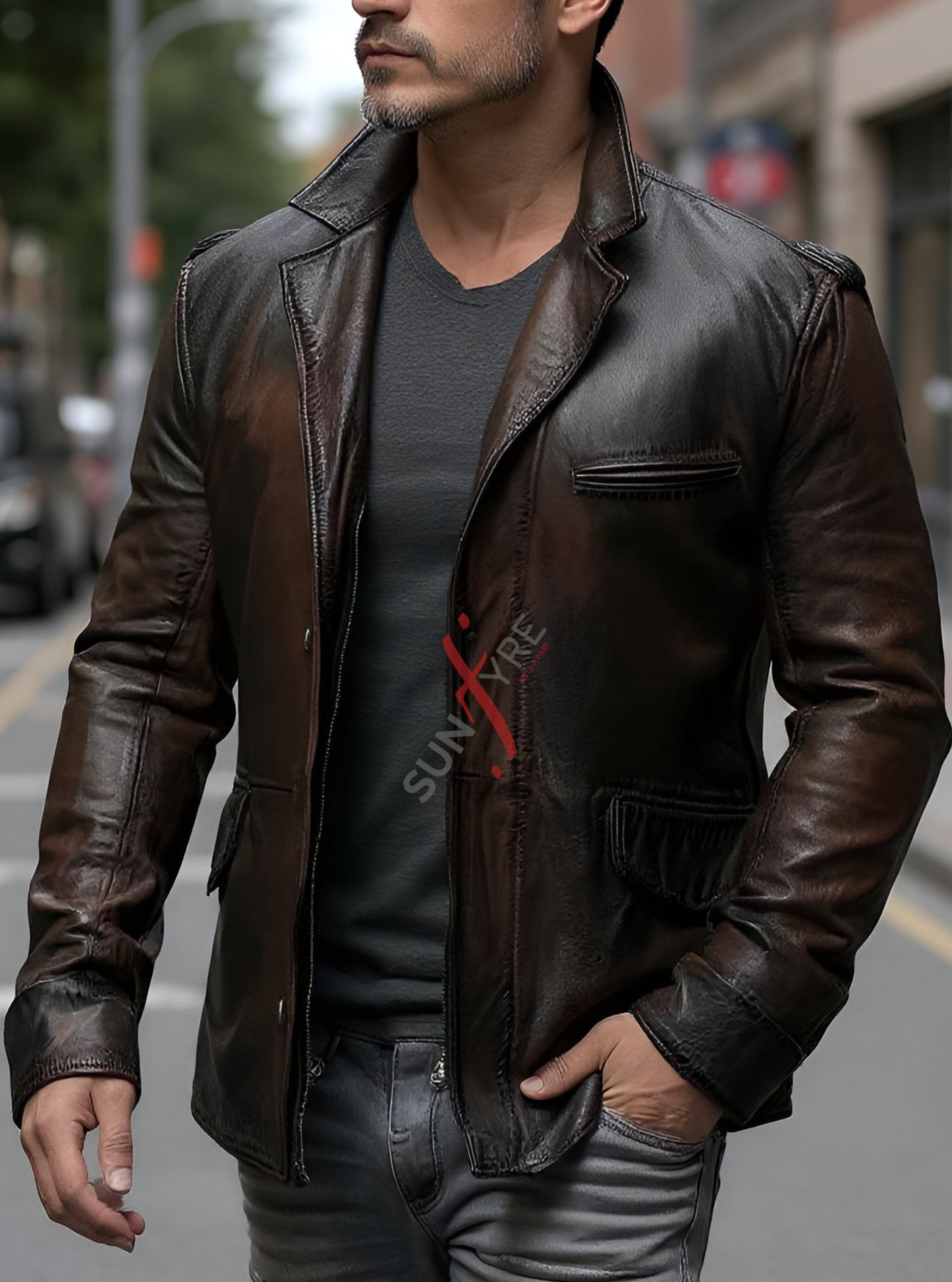 Distressed Dark Brown Leather Blazer For Men Real Sheepskin (SF533)