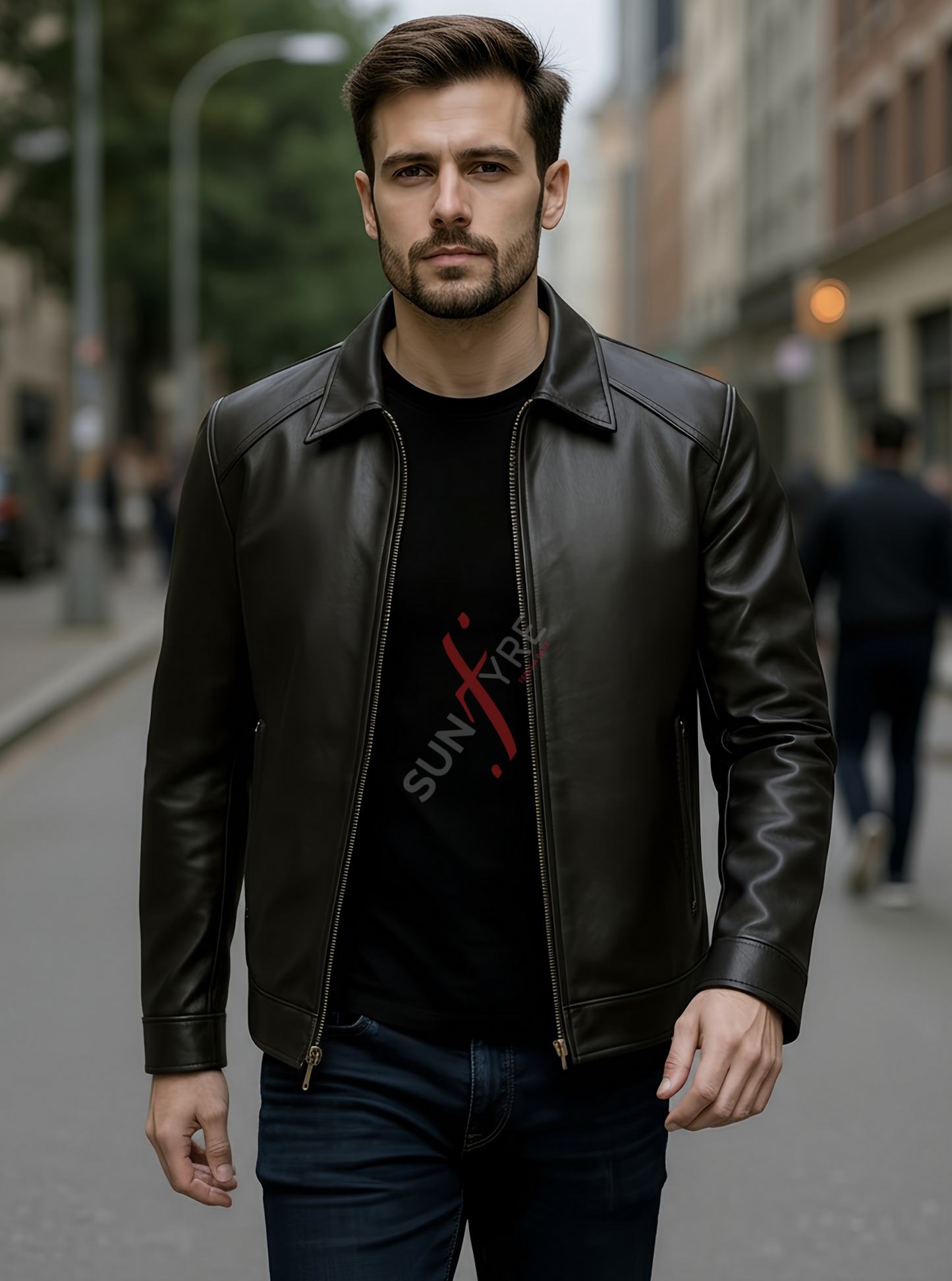 Conor Black Leather Jacket For Men (SF576)