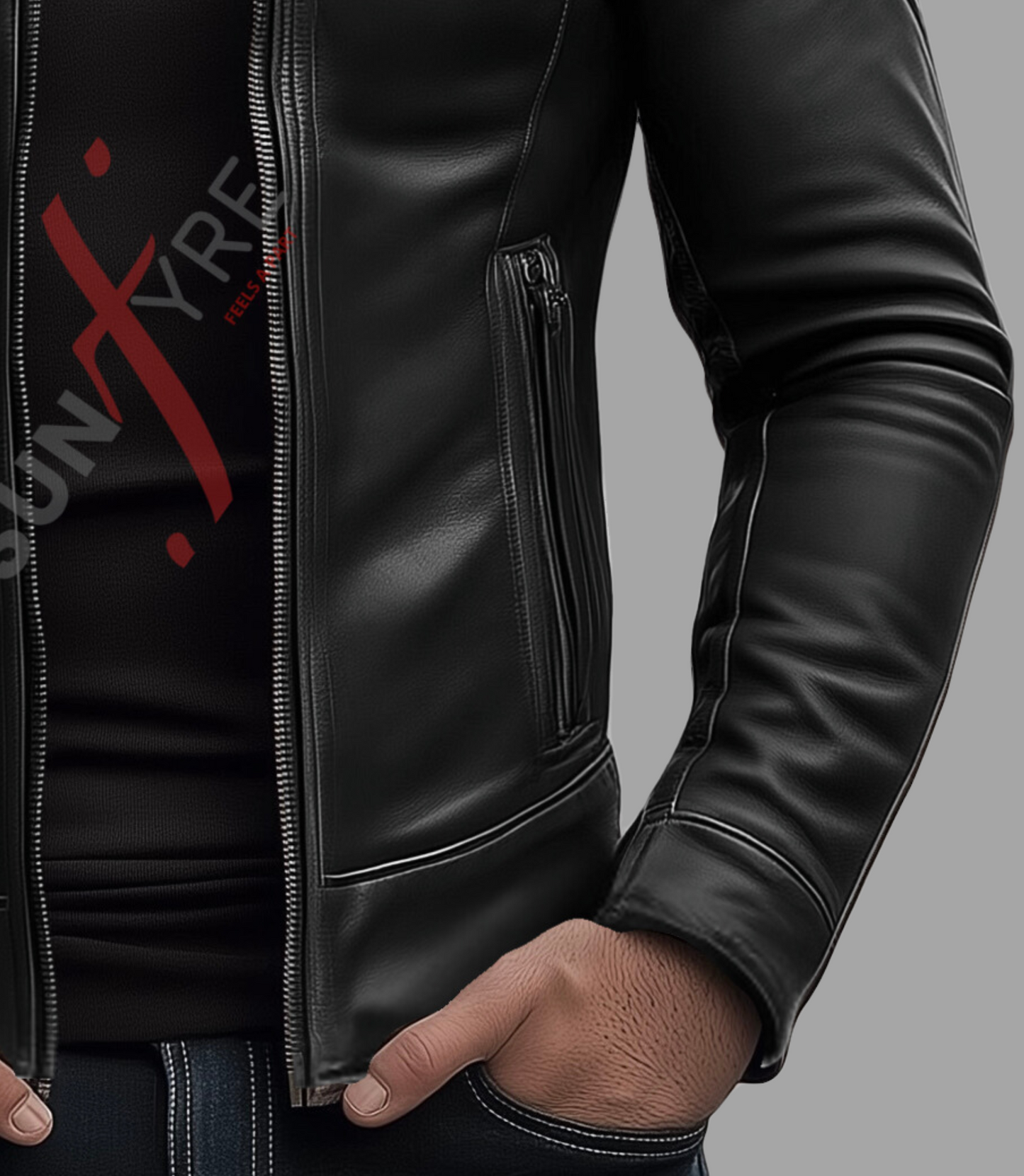 Black Cafe Racer Leather Jacket For Men Real Sheepskin (SF120)