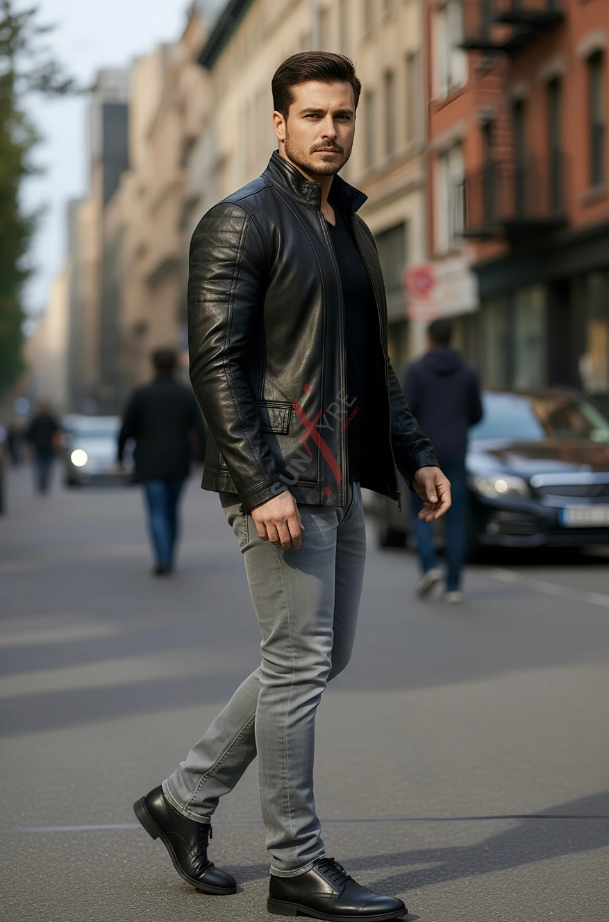 Brasca Black Leather Blazer Jacket For Men (SF596)