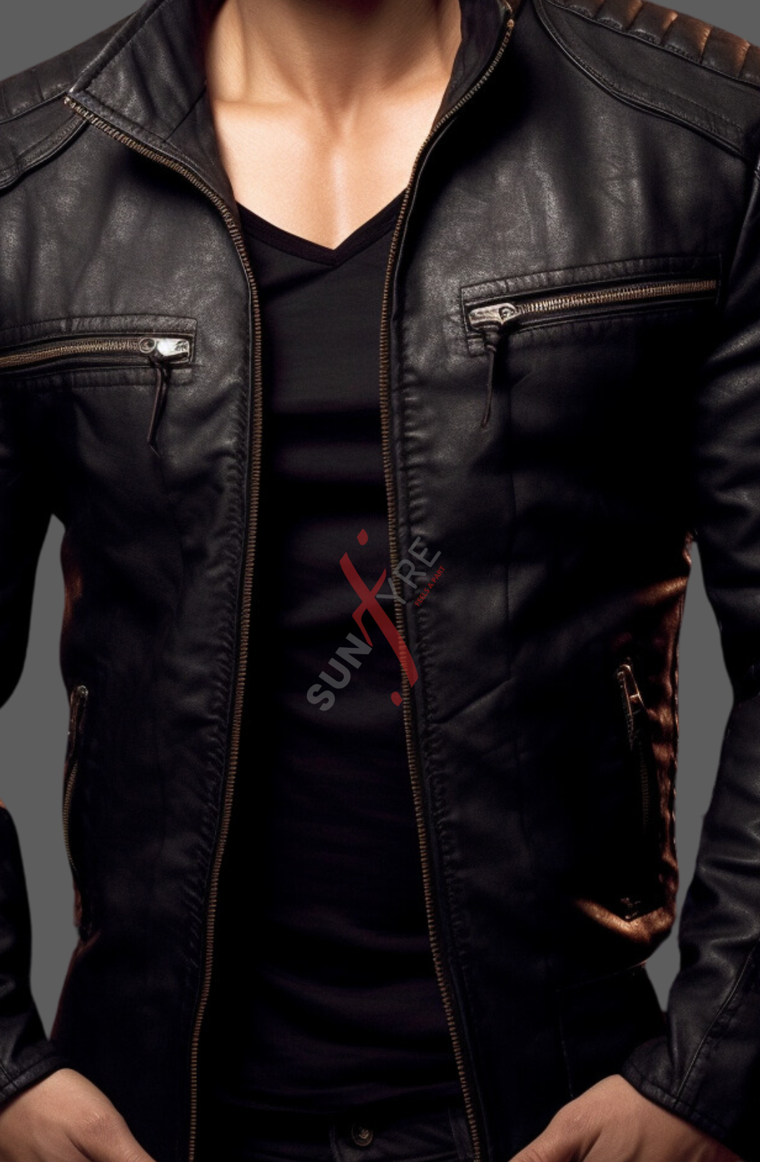Real Sheepskin Black Snuffed Cafe Racer Leather Jacket