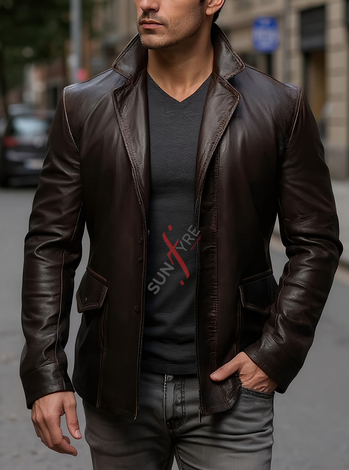 Distressed Brown Leather Blazer For Men Real Sheepskin (SF537)