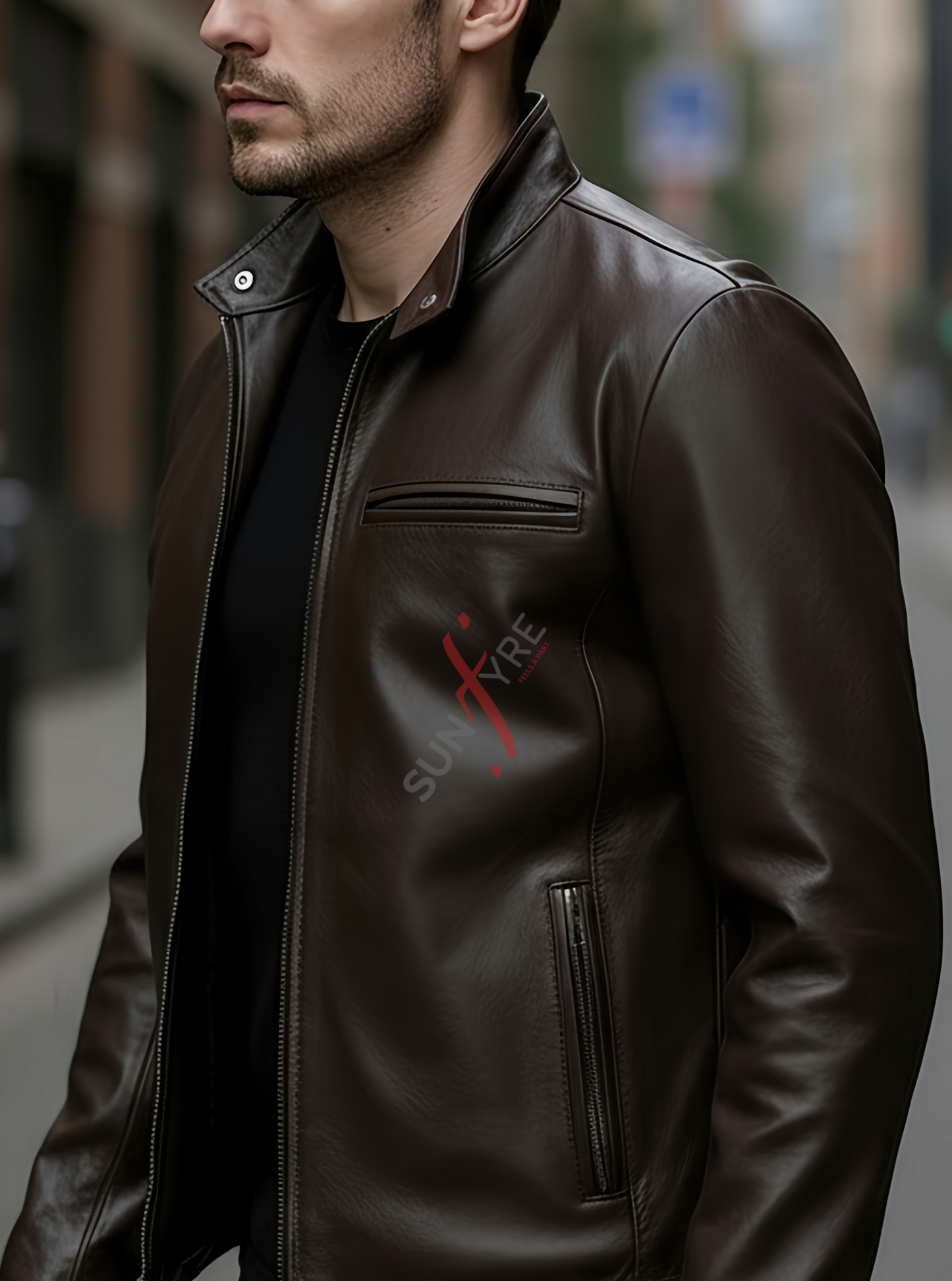 Viktor Coffee Brown Racer Leather Jacket For Men (SF569)