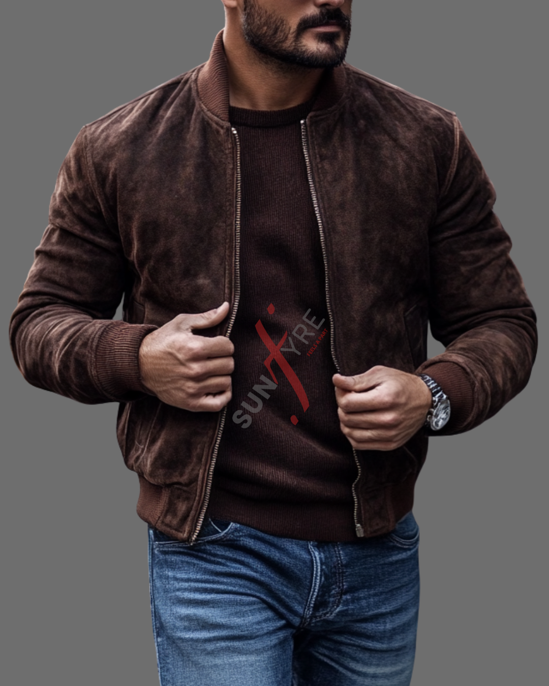 Dark Brown Bomber Nubak Leather Jacket For Men (SF538)