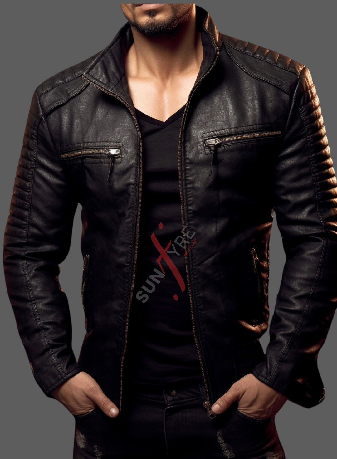 Real Sheepskin Black Snuffed Cafe Racer Leather Jacket For Men