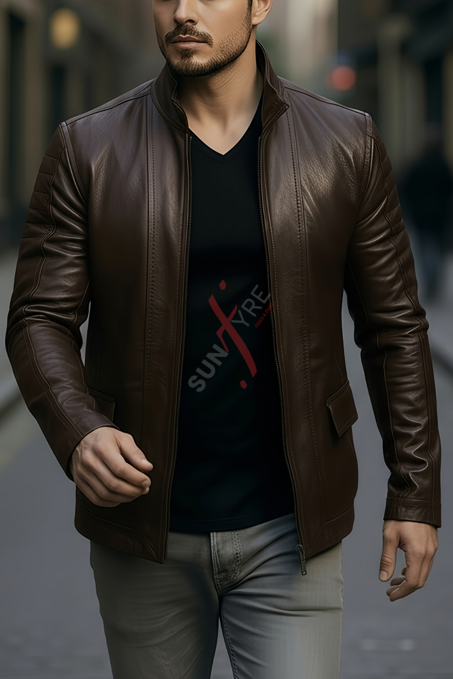 Brasca Dark Brown Leather Blazer Jacket For Men (SF546)