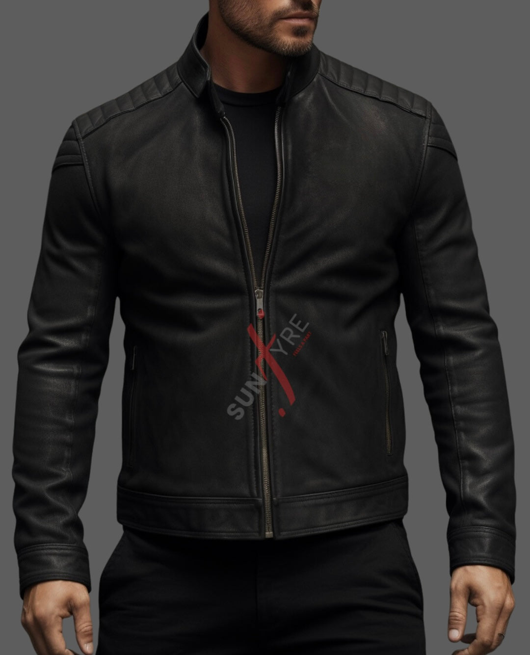 Real Sheepskin Black Biker Leather Jacket For Men