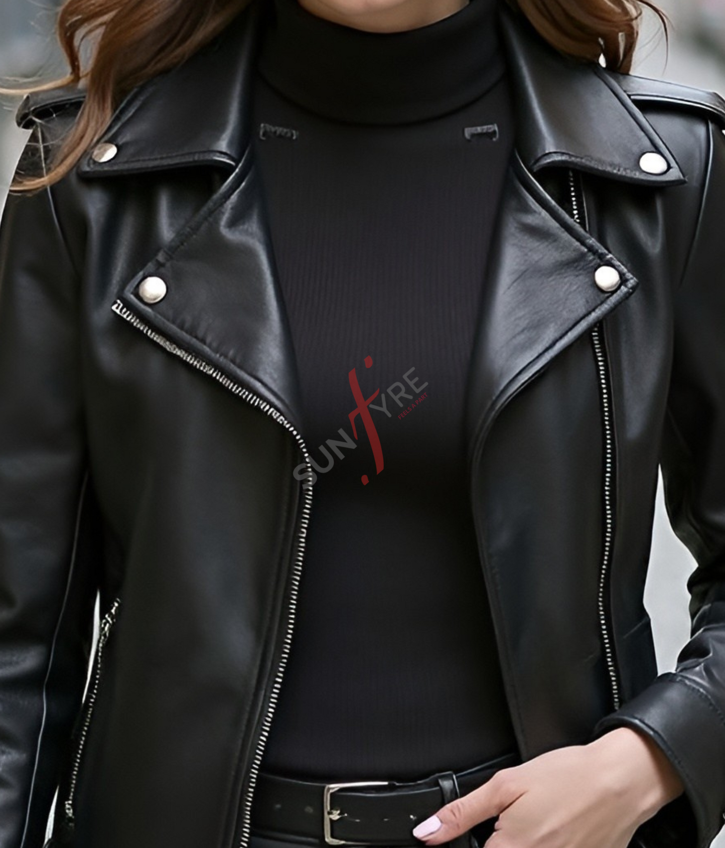 Asymmetrical Black Sheepskin Leather Jacket For Women