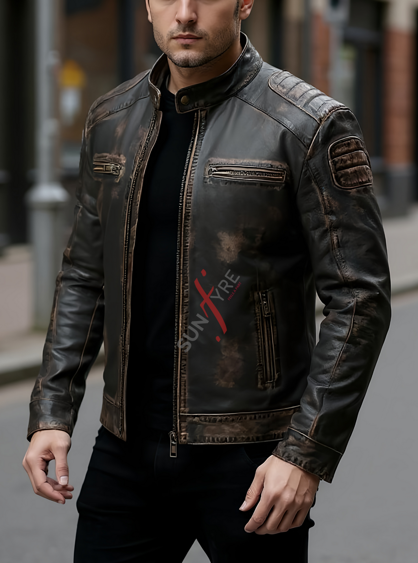 Cafe Racer Vintage style Brown Distressed Leather Jacket For Men (SF579)