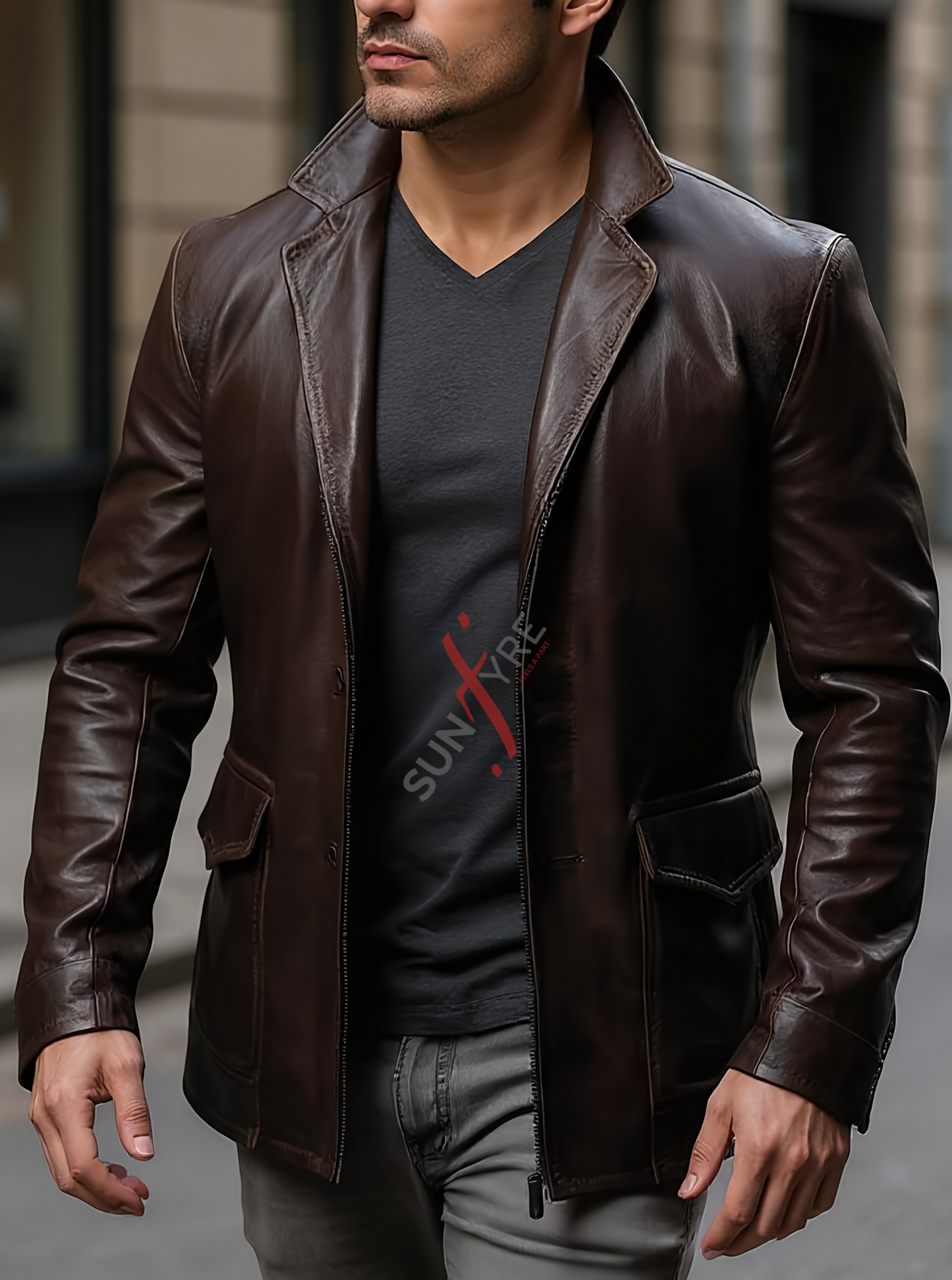Distressed Brown Leather Blazer For Men Real Sheepskin (SF537)