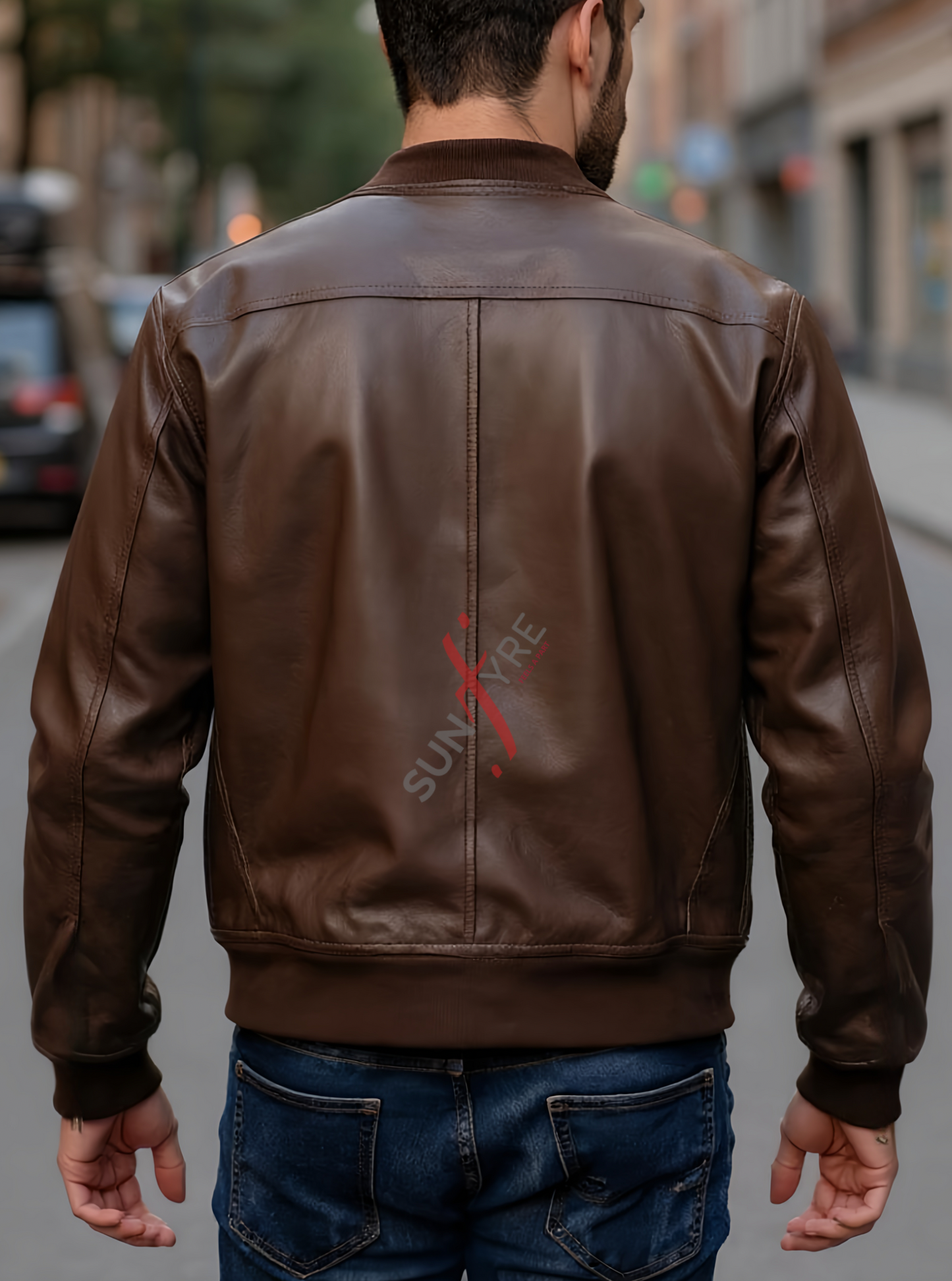 Original Dark Brown Bomber Leather Jacket For Men (SF698)
