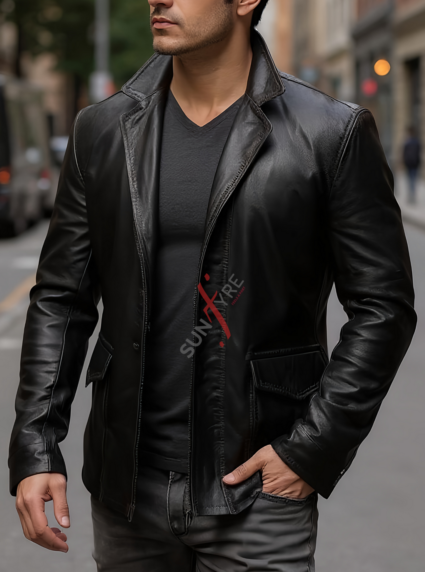 Original Sheepskin Black Body Fit Leather Blazer For Men (SF591)