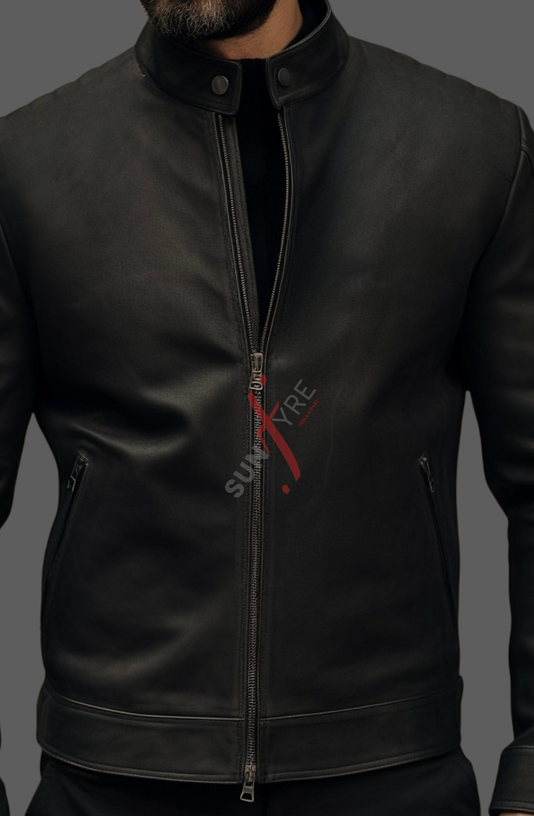 Matt Black Cafe Racer Leather Jacket For Men Sheepskin (SF624)