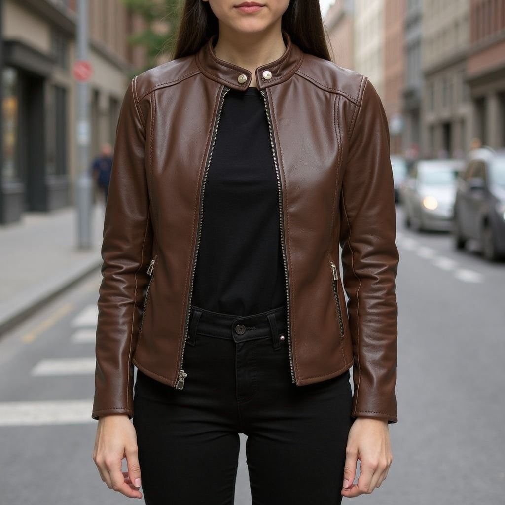 Brown Leather Jacket For Women Real Sheepskin (SF370)